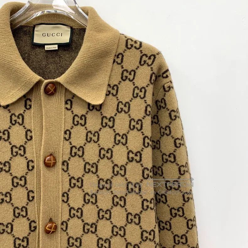 Gucci Gucci Dark brown logo jacquard full print wool lapel singl Size S / US 4 / IT 40 - 3 Thumbnail