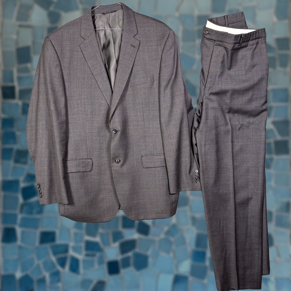 Vintage VINTAGE S. Cohen Suit Mens 48L 36x33 Blazer Slacks 2 Piece Wool Windowpane Gray 80s 90s City Classic Designer Retro Business Formal Mens Size 48R - 1 Thumbnail