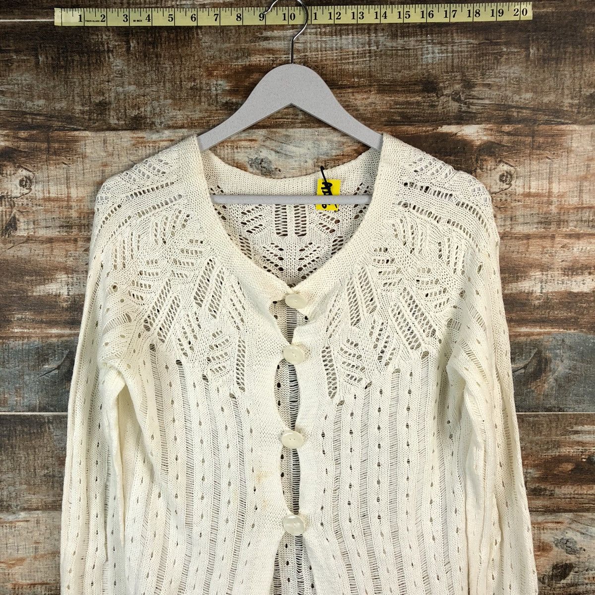 Japanese Brand Peyton Place White crochet meshnet Cardigan Knitwear #A2256 Size M / US 6-8 / IT 42-44 - 4 Thumbnail
