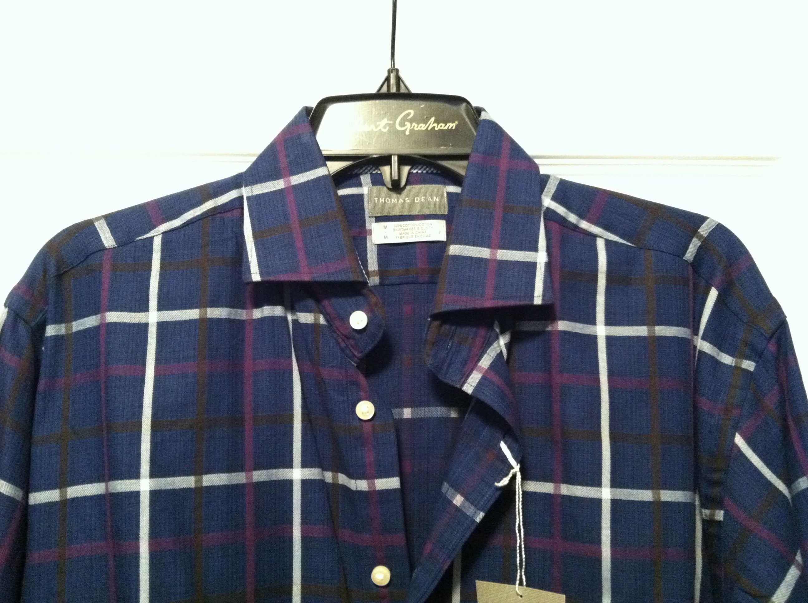 THOMAS DEAN MEN'S NEW BLUE 100%COTTON CASUAL SHIRT SIZE: M