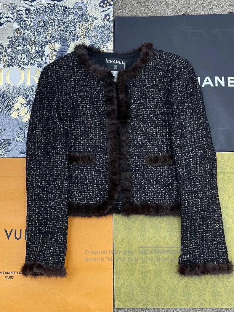 Chanel Classic Fur-Trim Tweed Jacket.