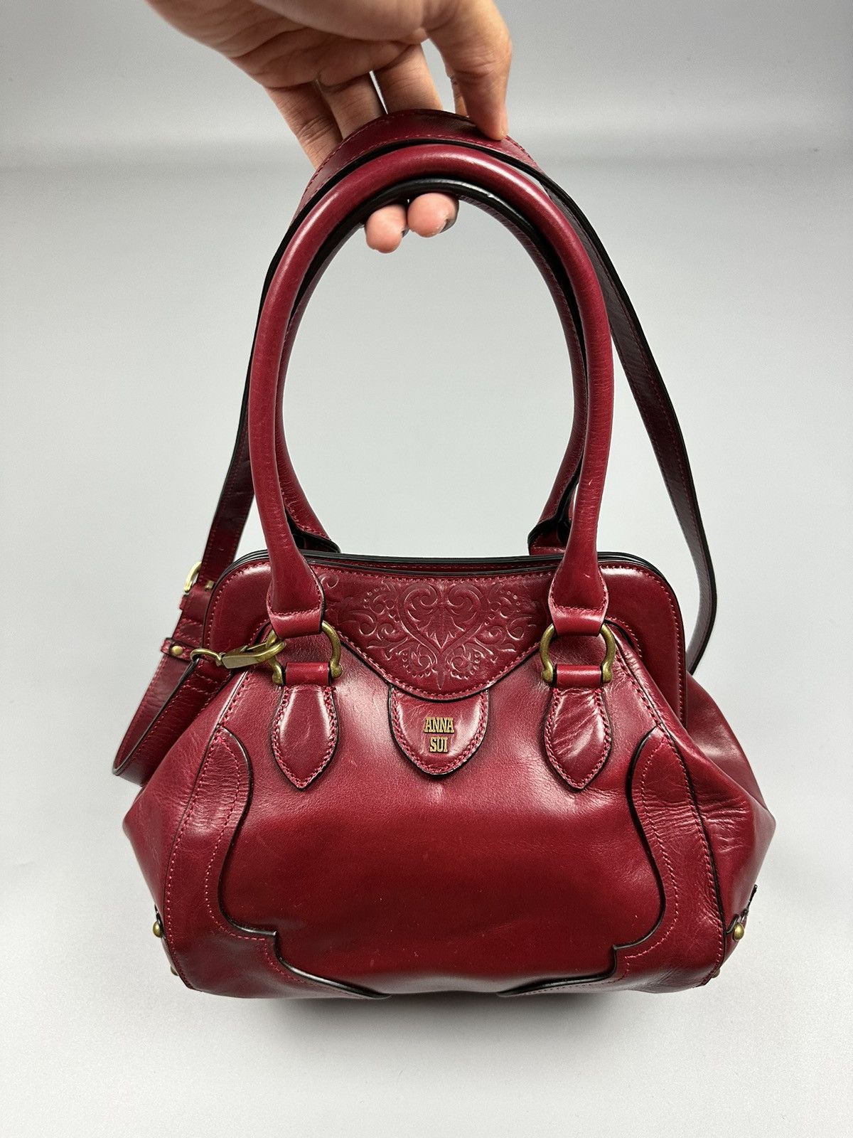 Anna Sui × Genuine Leather ❤️Rare❤️Chrome Hearts Inspired Anna Sui Red Cherry Leather Bag Size ONE SIZE - 3 Thumbnail