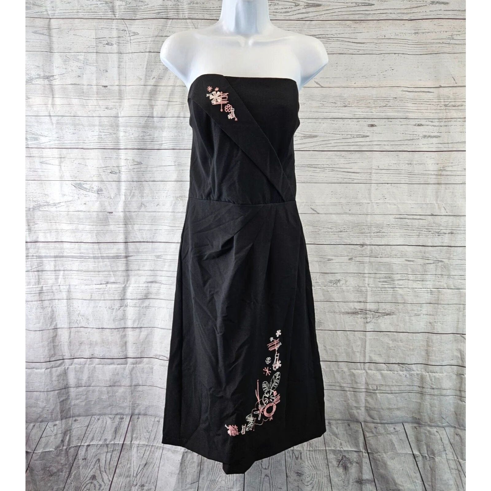 Pinko Rock Steady Womens Strapless Dress Sz 12 Black Pink Embroidered Floral Size XL / US 12-14 / IT 48-50 - 2 Thumbnail