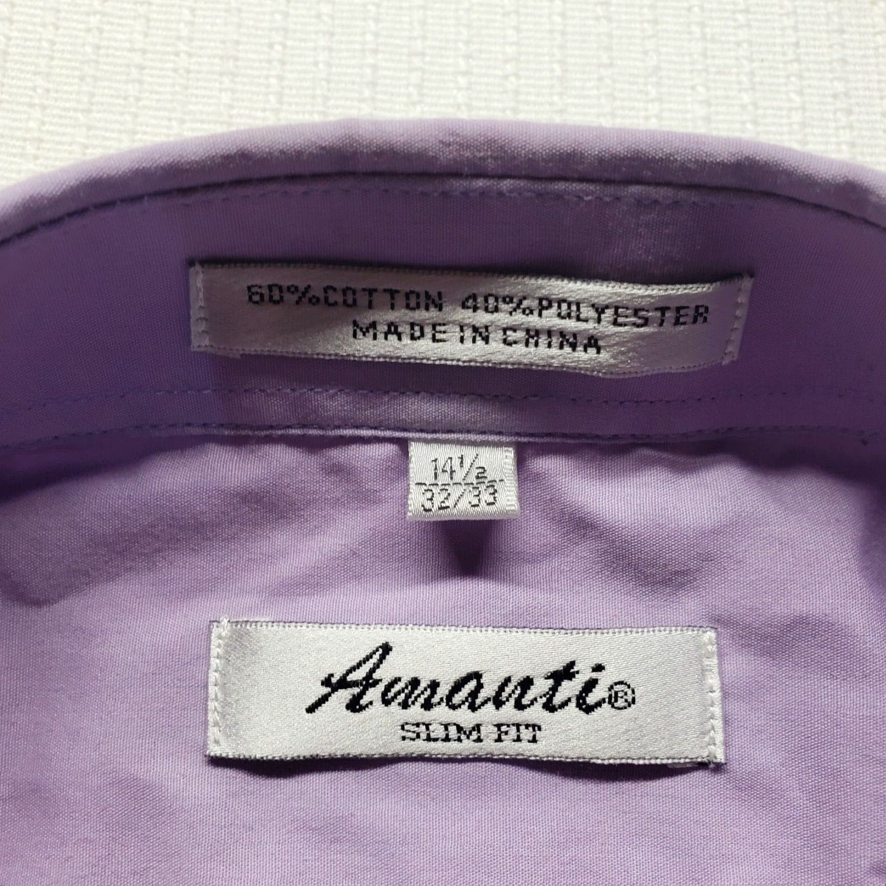 Vintage Amanti Dress Shirt Mens 14.5 32/33 Slim Button-Down Long Sleeve Solid Purple Shirt Size 36R - 3 Thumbnail