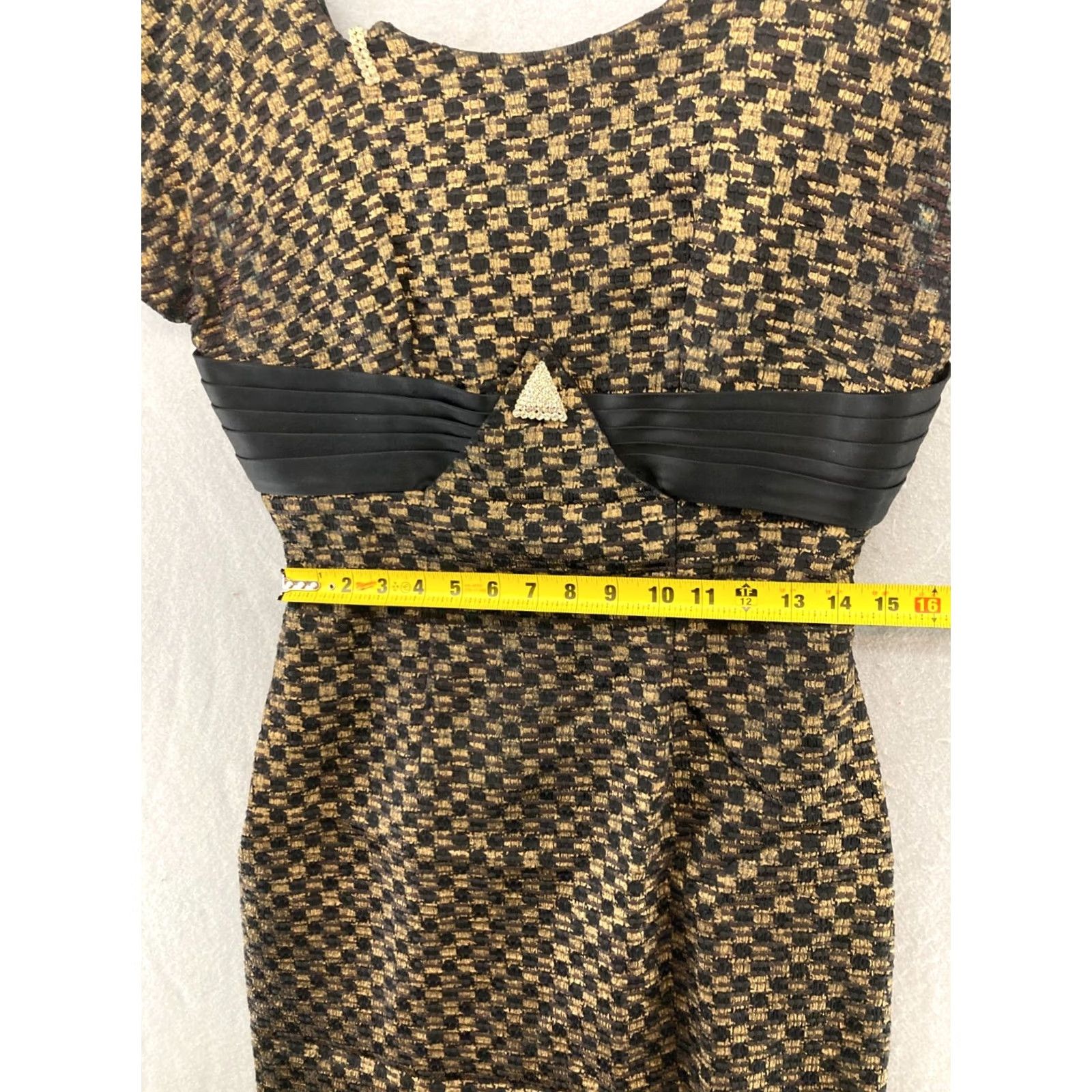 Vintage VINTAGE Womens Evening Dress 10 Black Gold Check Fitted 50s 60s 70s Evening Dress Size 10 Black Gold Check 1970s Womens Size XL / US 12-14 / IT 48-50 - 3 Thumbnail