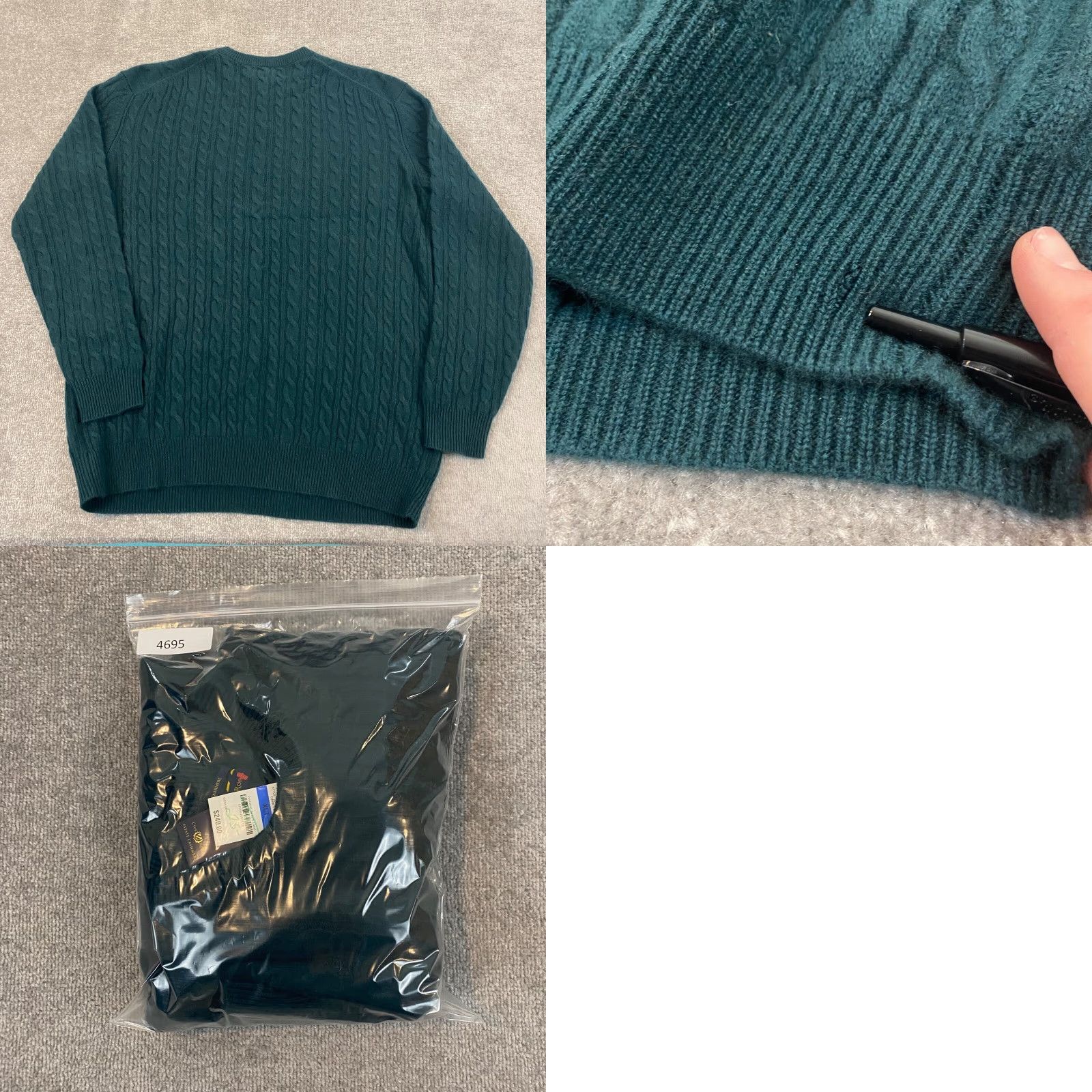 Club Room VINTAGE Club Room Cashmere Sweater Mens XLT Crew Neck Pullover Knit Winter Green 2-Ply Cable Knit Size US XL / EU 56 / 4 - 8 Thumbnail