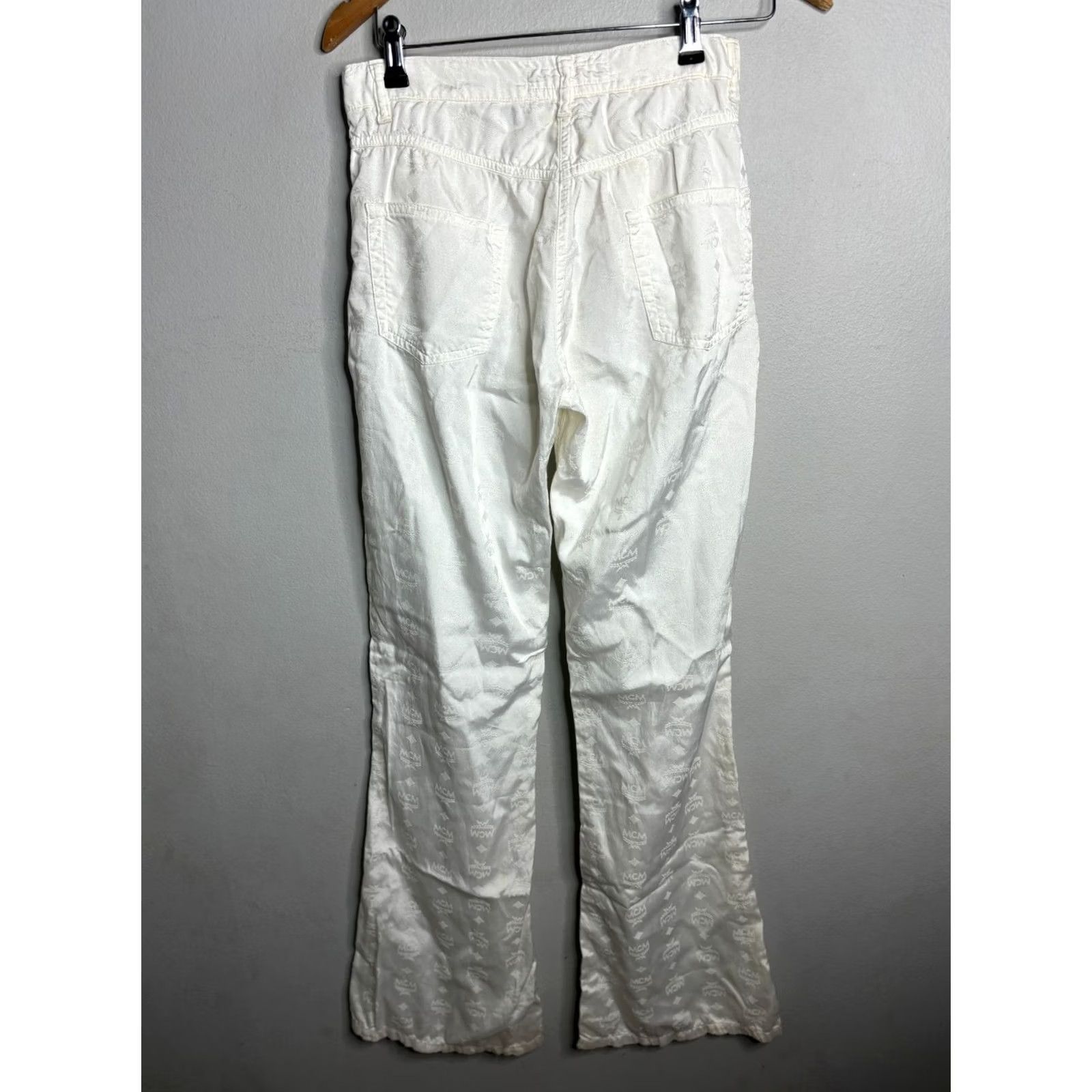 MCM MCM Monogram All-Over Pattern Casual Cotton Blend Pants Women's M 26in White 80s 90s Style Relaxed Straight Baggy? Size 32" / US 10 / IT 46 - 3 Thumbnail