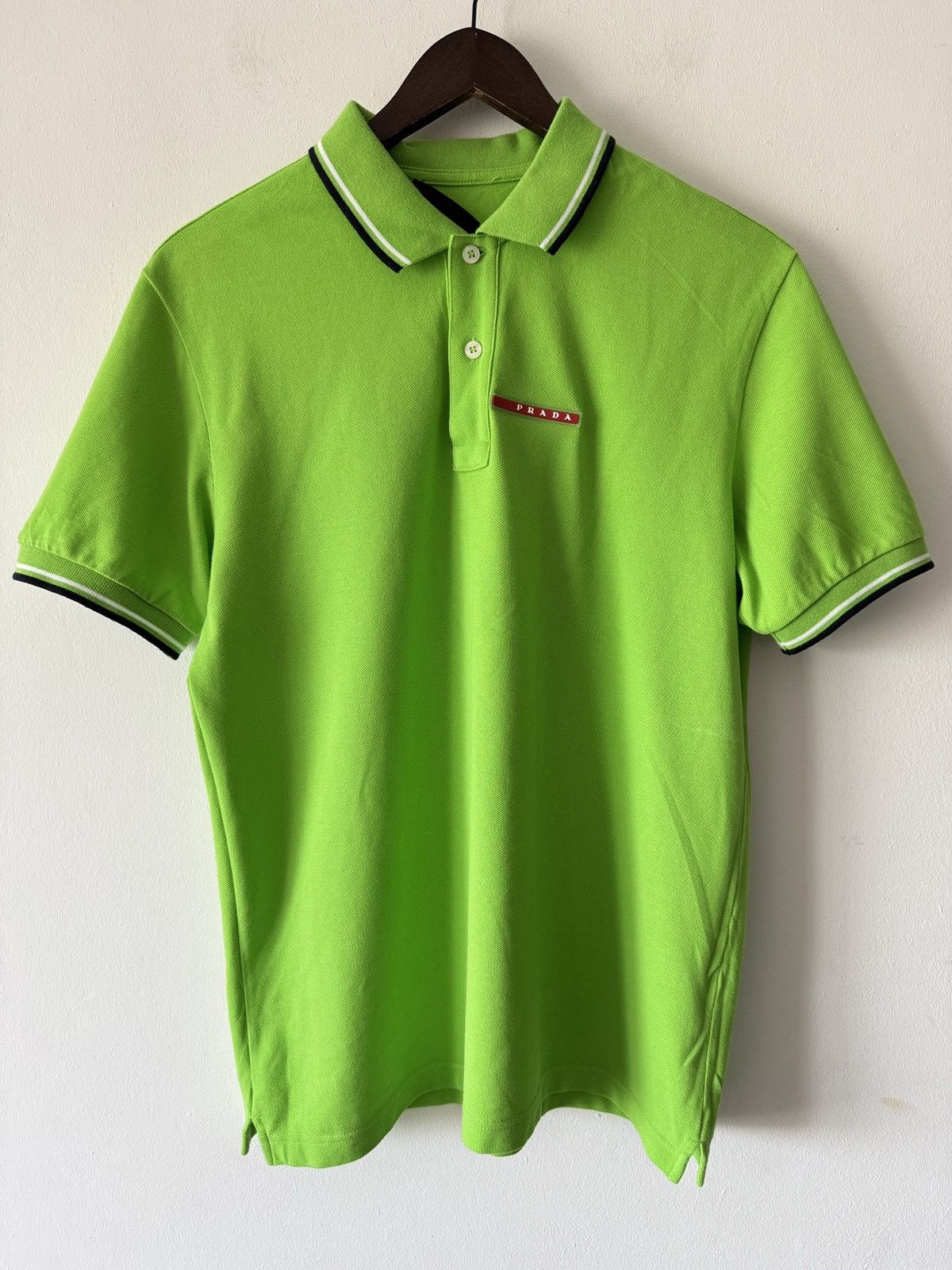 Prada 🔥🔥 Prada Red Tab Neon Green Cotton Polo Shirt Size US L / EU 52-54 / 3 - 1 Thumbnail