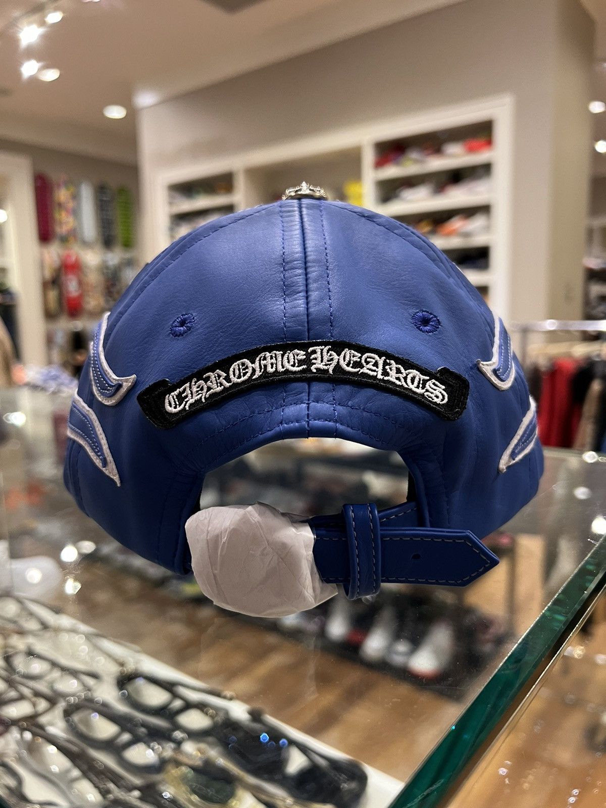 Chrome Hearts Chrome Hearts VIP Leather Flame Baseball Cap Blue Hat Size ONE SIZE - 6 Thumbnail