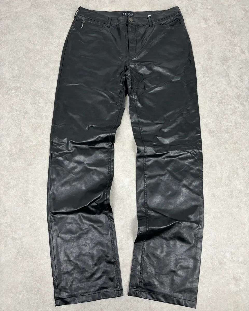 Armani 2000s Armani Black Avant-Garde Faux Leather Pants Size US 33 - 1 Thumbnail