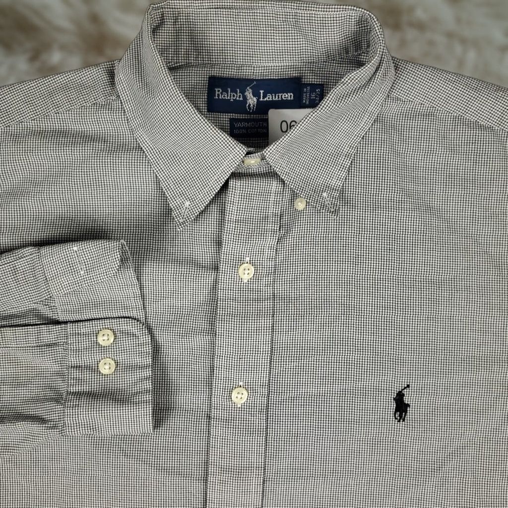 Ralph Lauren Ralph Lauren Dress Shirt Mens 16 Gray Check Long Sleeve Button Up Regular Fit Size 42R - 1 Thumbnail