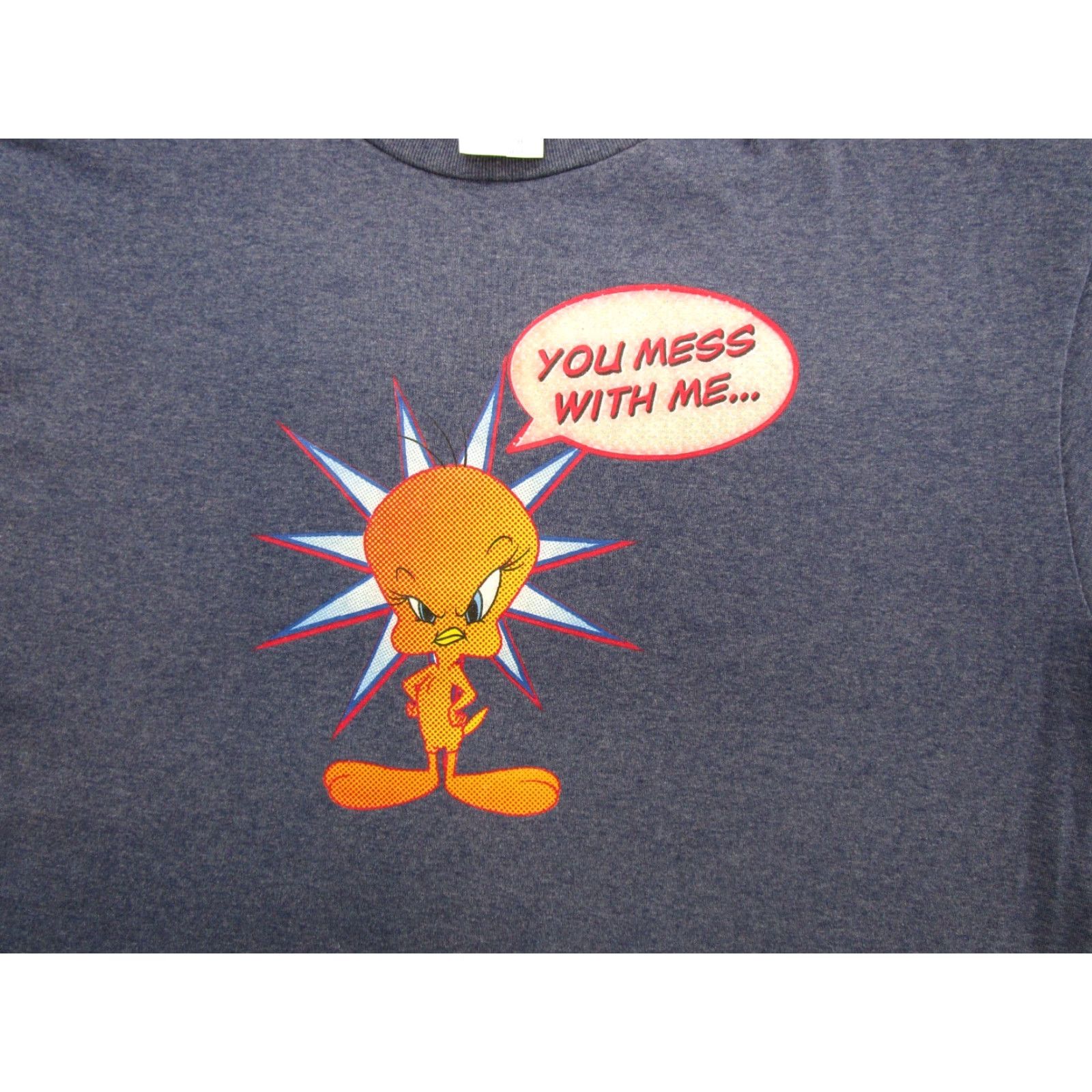 Vintage VTG Tweety Bird You Mess With Me You Mess With Friend Bugs Taz Shirt XL Blue Men T-Shirt Short Sleeve Size US XL / EU 56 / 4 - 2 Thumbnail