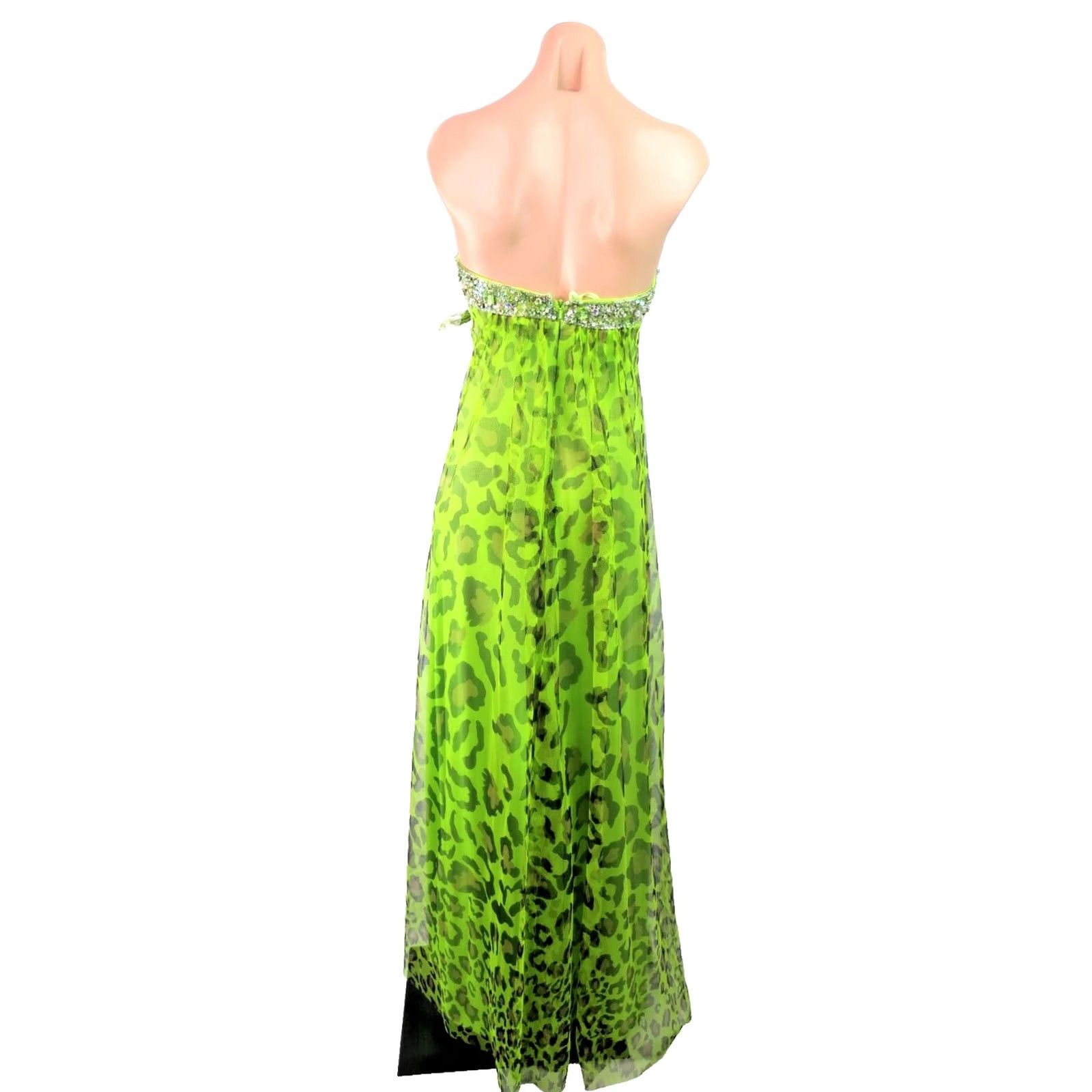 Vintage Jovani Sweetheart Maxi Dress Leopard Print Tulle Sequin Ombre Crepe Party Prom Green 2 Womens Dress Size XS / US 0-2 / IT 36-38 - 2 Thumbnail