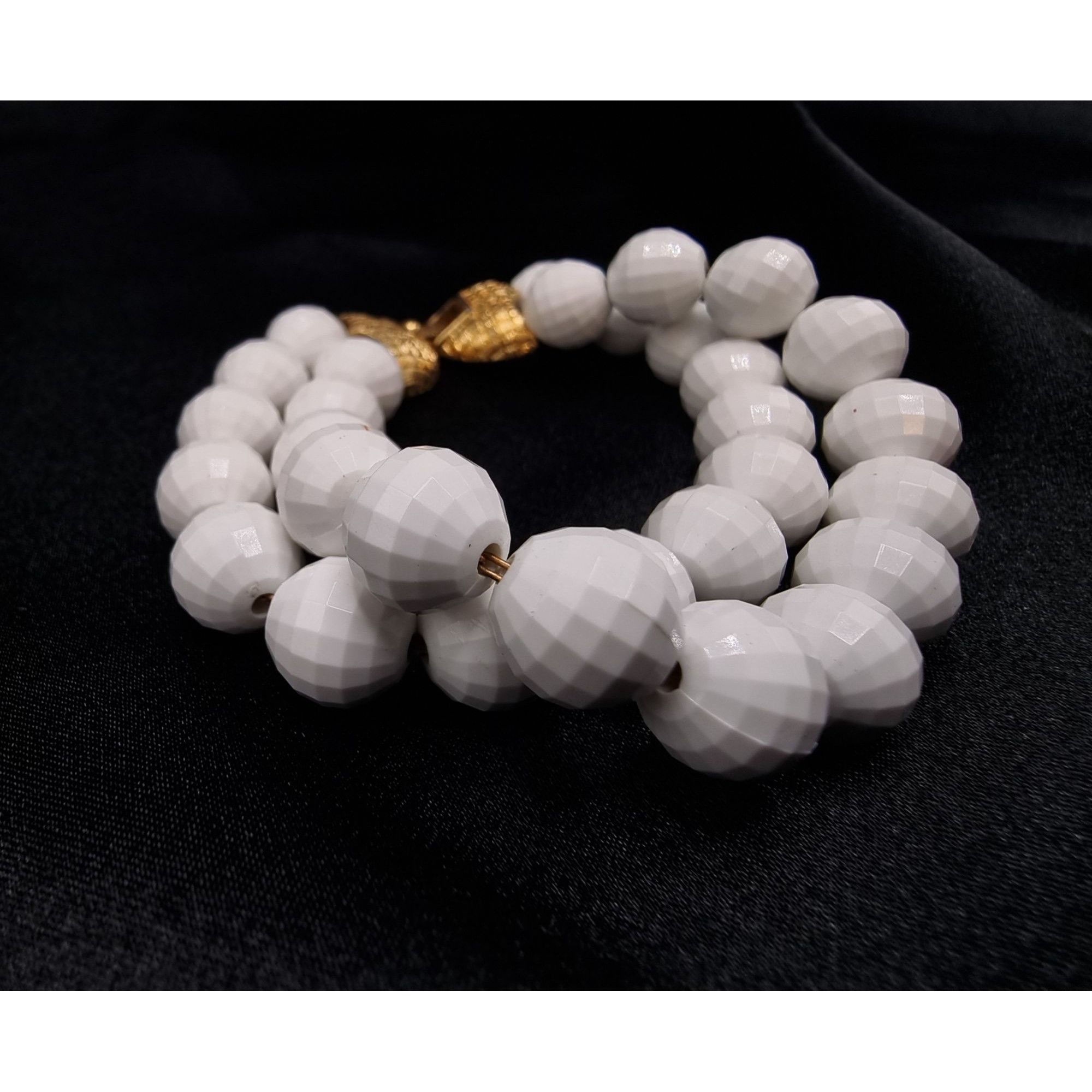Monet Vintage 60s-70s MONET Signed Gold & White Beaded Double Stra Size ONE SIZE - 4 Thumbnail