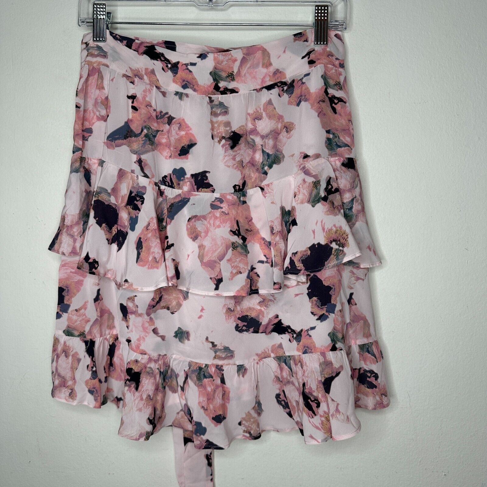 Iro Iro Floral Pink Abstract Wrap Layered Ruffled Mini Skirt 40 Size 34" / US 12 / IT 48 - 8 Thumbnail