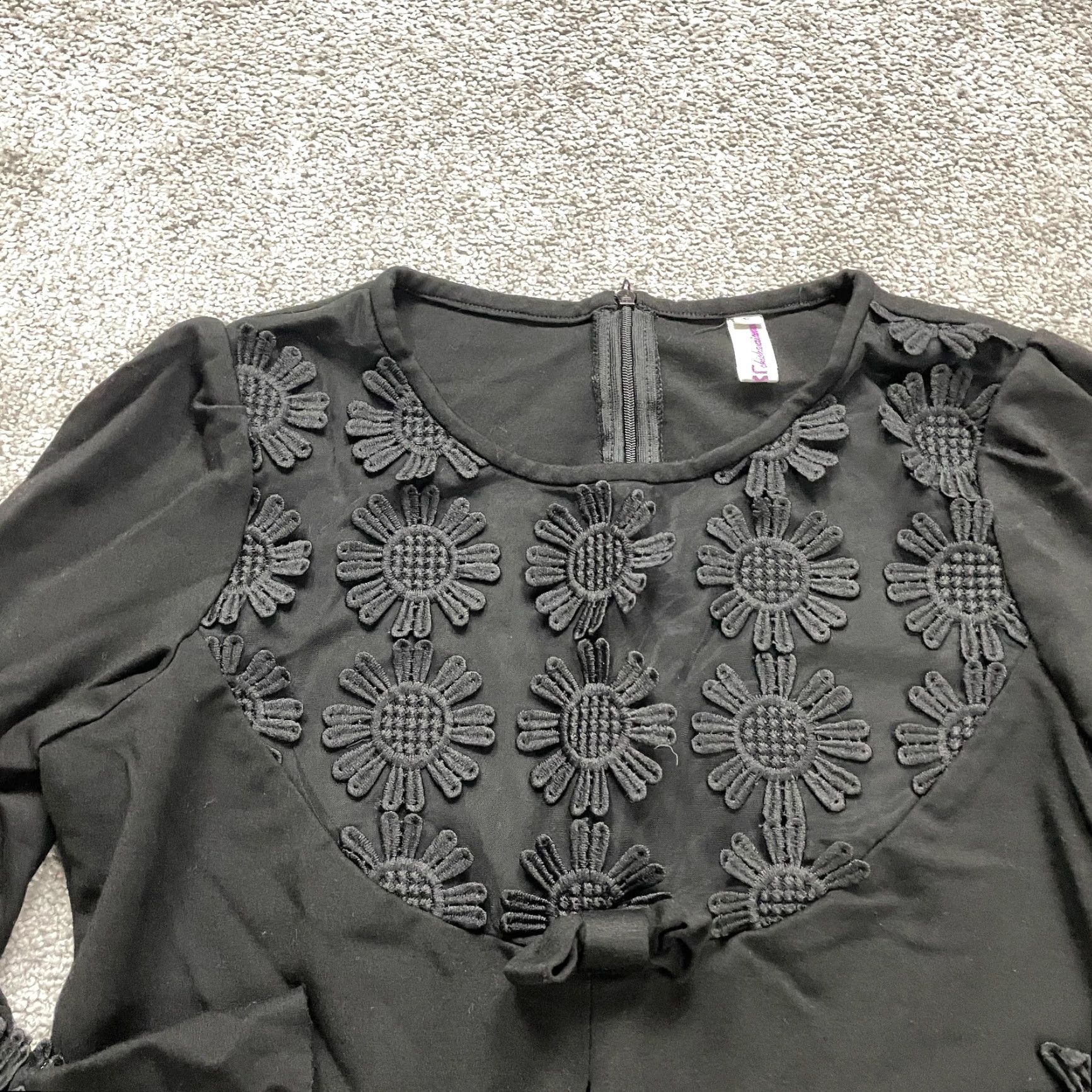 Vintage Unbranded Shift Dress Womens L Black Knee Length 3/4 Sleeve Flowers Workwear Dress Size L / US 10 / IT 46 - 5 Thumbnail