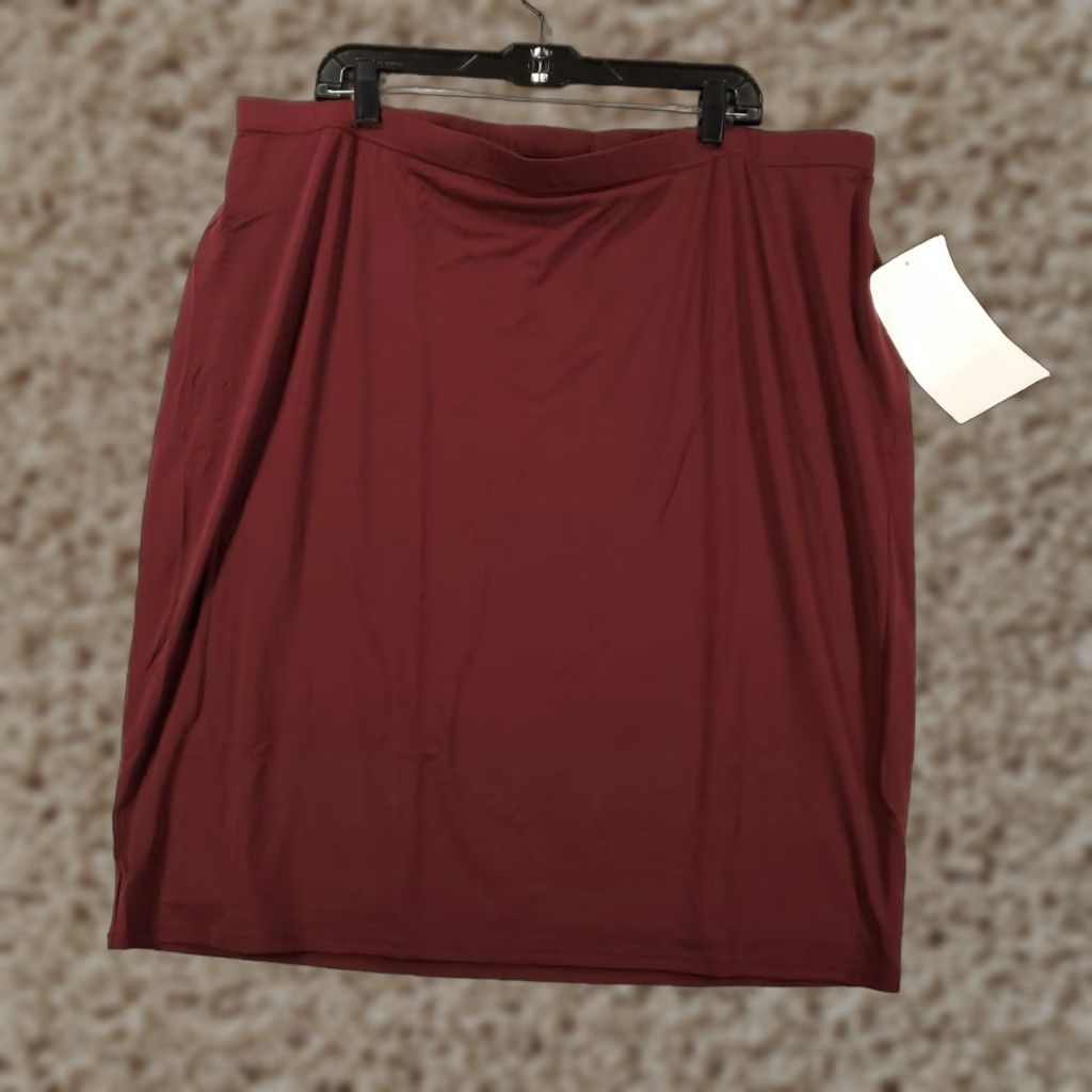 Vintage Ashro Skirt Women's 2X Plus Burgundy Short Pencil Stretch Lined NWT Pull On Size 40" / US 18 - 1 Thumbnail