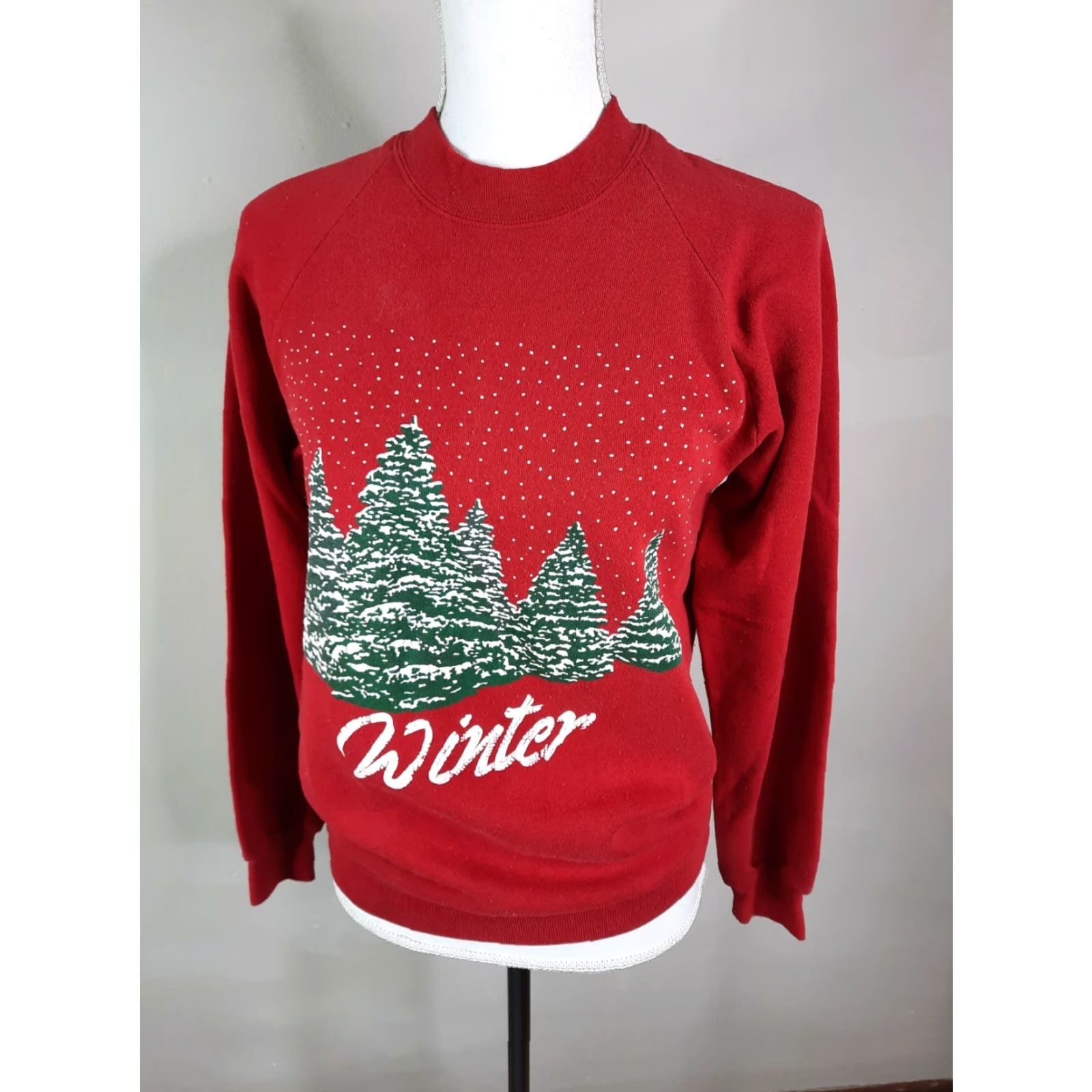 Jerzees VINTAGE Jerzees Raglan Sweatshirt M Red Winter Ugly Christmas USA 50/50 Mens Size XXS / US 00 / IT 34 - 4 Thumbnail