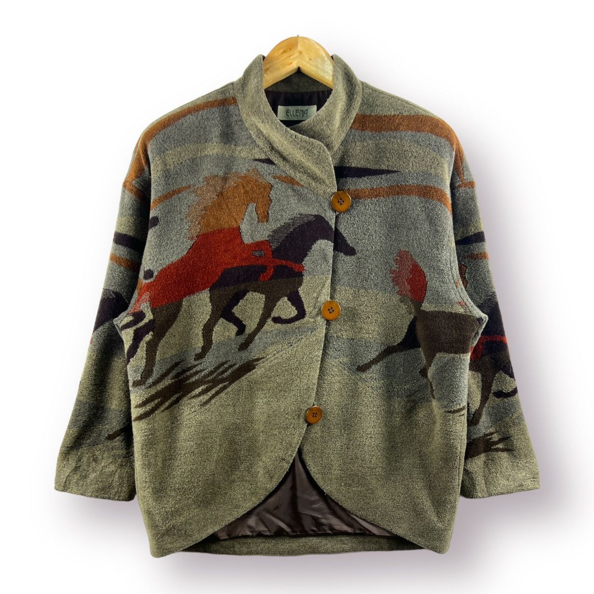 image of Elena Velez x Fade Into The Abstract Ellena Double Horse Abstract Overprinted Coat in Grey, Women's