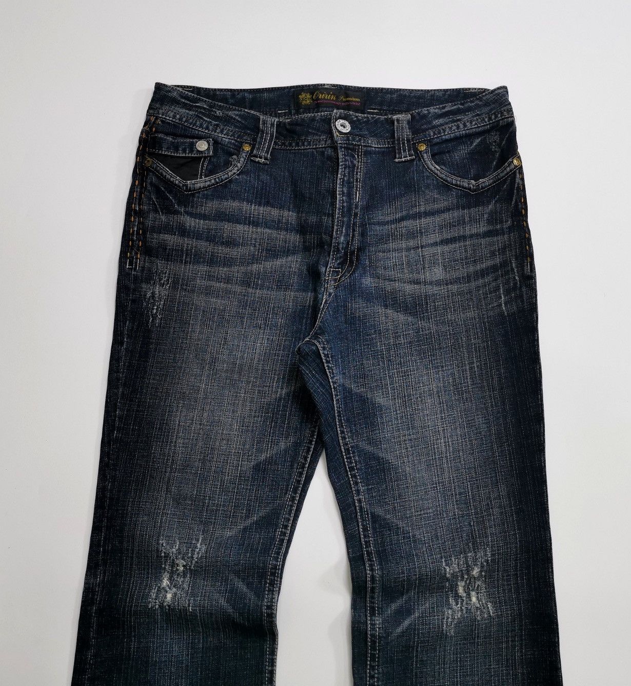 Japanese Brand Oririn Japan Bootcut Tribal Stitch Distressed Jeans Size US 34 / EU 50 - 2 Thumbnail