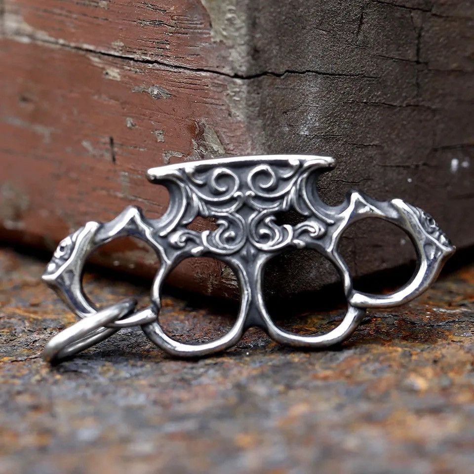 Jewelry × Vintage Unique Design Steel metal brass knuckles charms Pendant Size ONE SIZE - 3 Thumbnail