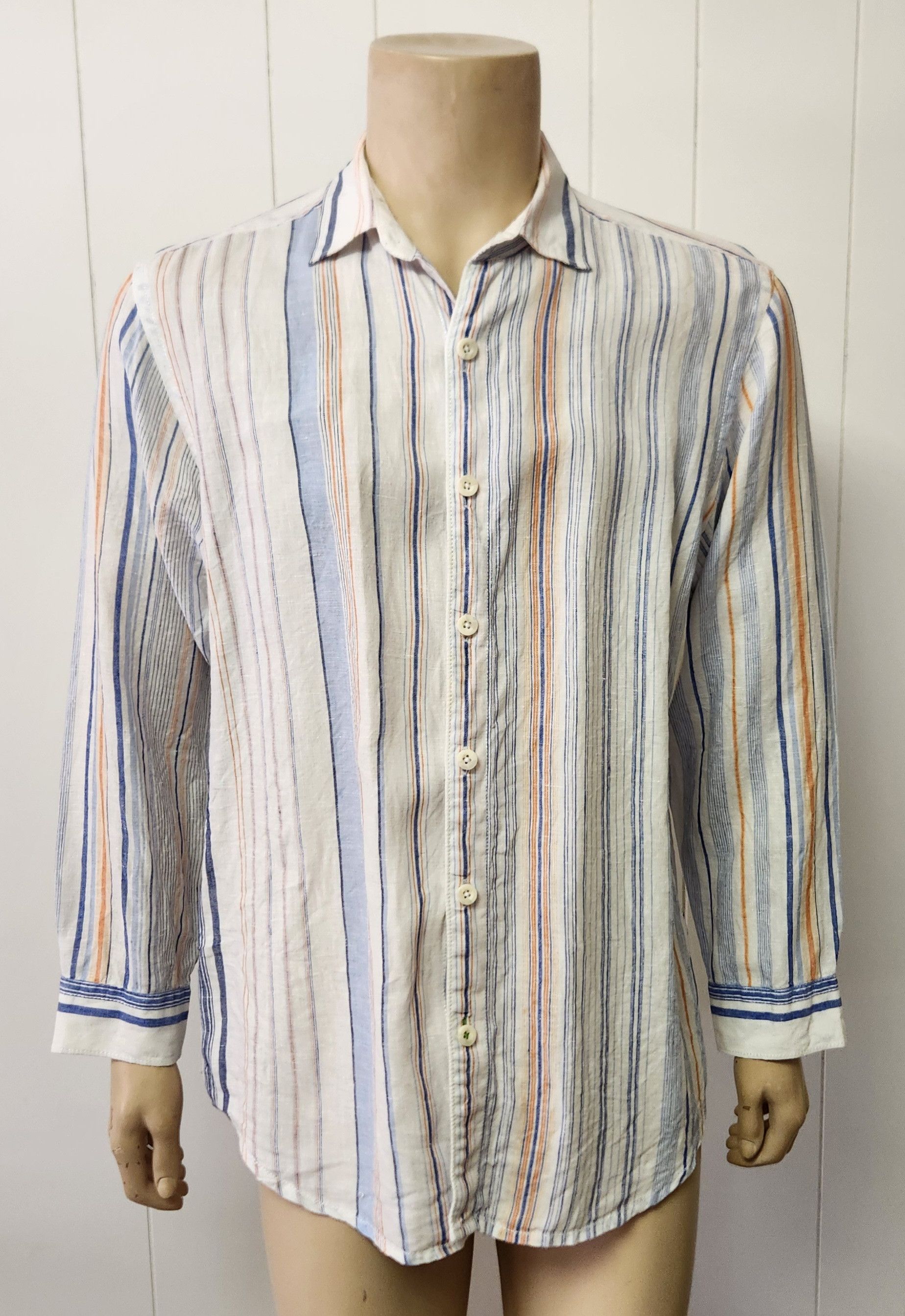 Tommy Bahama Tommy Bahama shirt M 100% linen white blue orange stripe Size US M / EU 48-50 / 2 - 1 Thumbnail