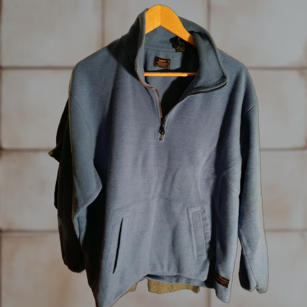 VINTAGE Levi's skateboarding collection Fleece Pullover 1/4 Zip Tall M blue Mens 85% cotton 15% polyester