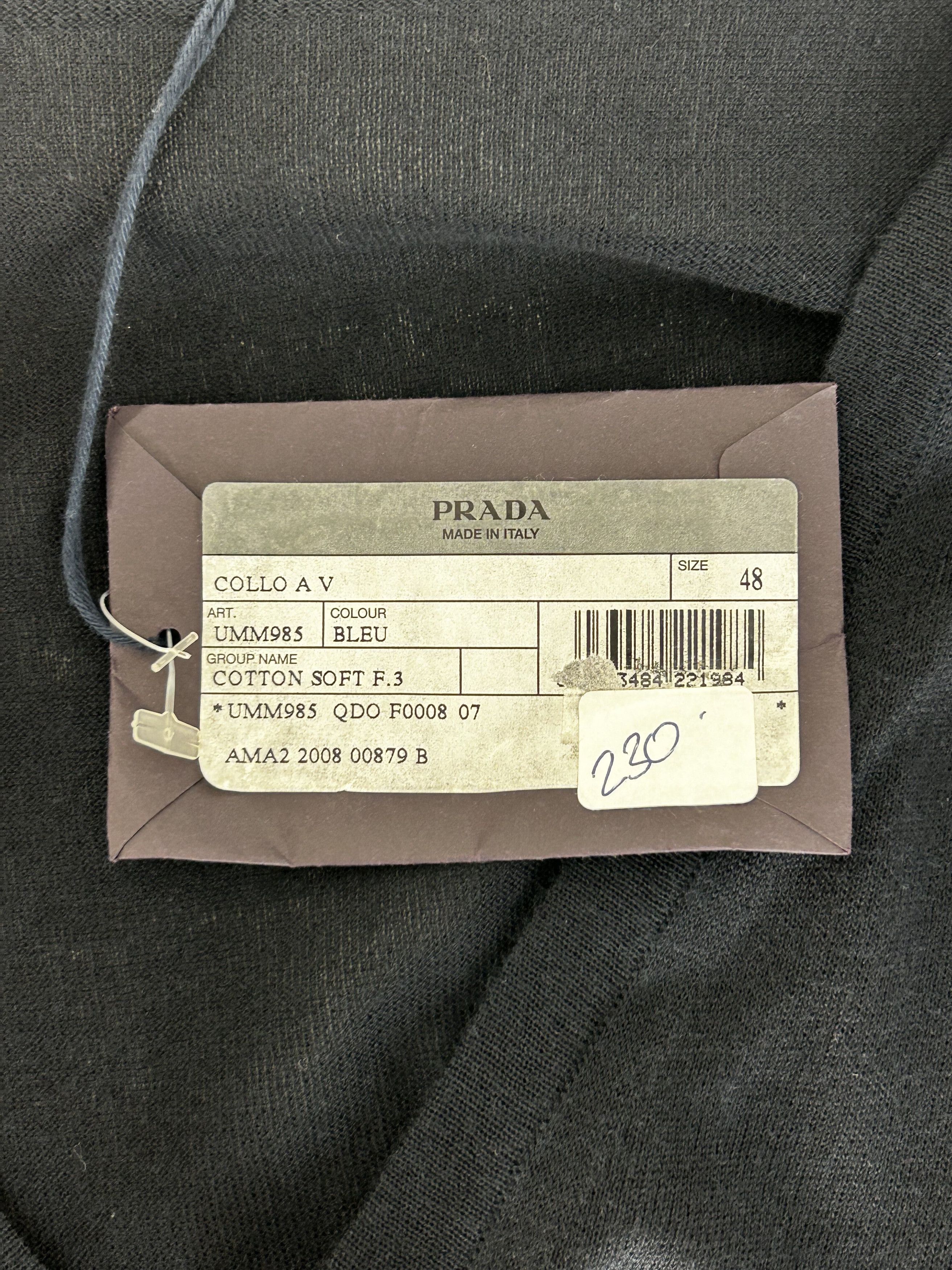 Prada Prada Blue Colour Fine Gauge Cotton V-Neck Knitwear Size US M / EU 48-50 / 2 - 4 Thumbnail