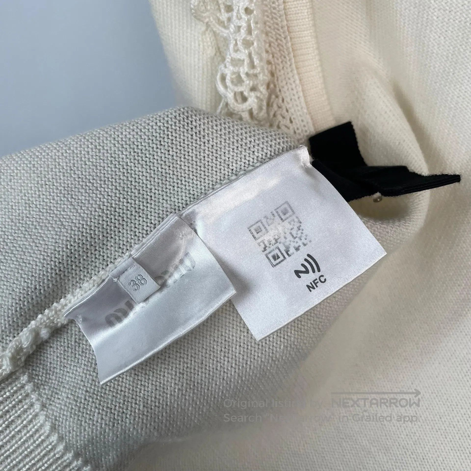 Miu Miu Miu Miu Ivory Ruffled Knit Short Sleeve Thin Top| Size XS / US 0-2 / IT 36-38 - 6 Thumbnail