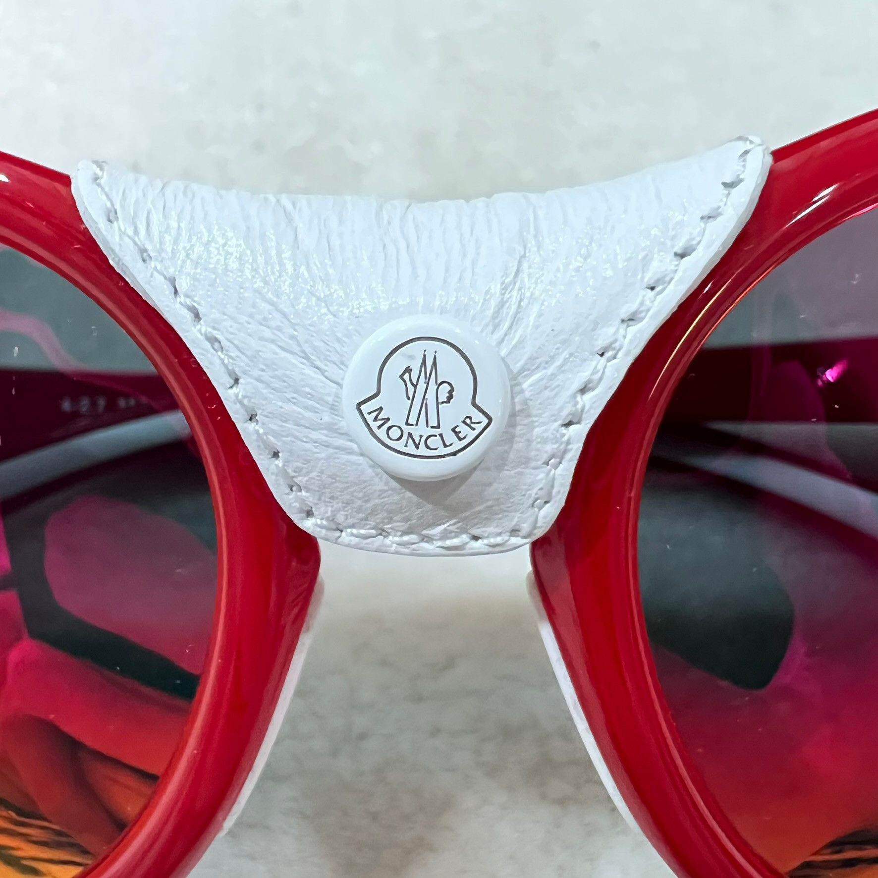 Moncler Moncler Red White Leather Side Shield Round Ski Sunglasses Size ONE SIZE - 4 Thumbnail