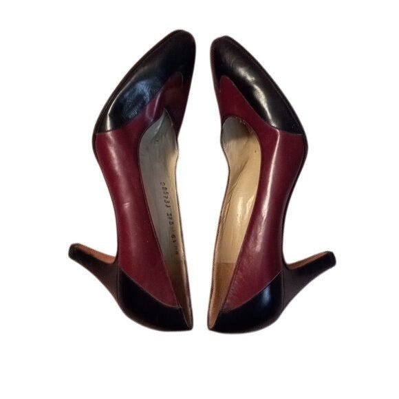 Salvatore Ferragamo Size 6.5 AA Ferragamo Burgundy Black Leather Heels Italy Lea Size US 6.5 / IT 36.5 - 4 Thumbnail