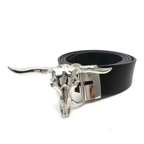 Leather Silver Longhorn Cow Head Skull Belt Size ONE SIZE - 2 Thumbnail