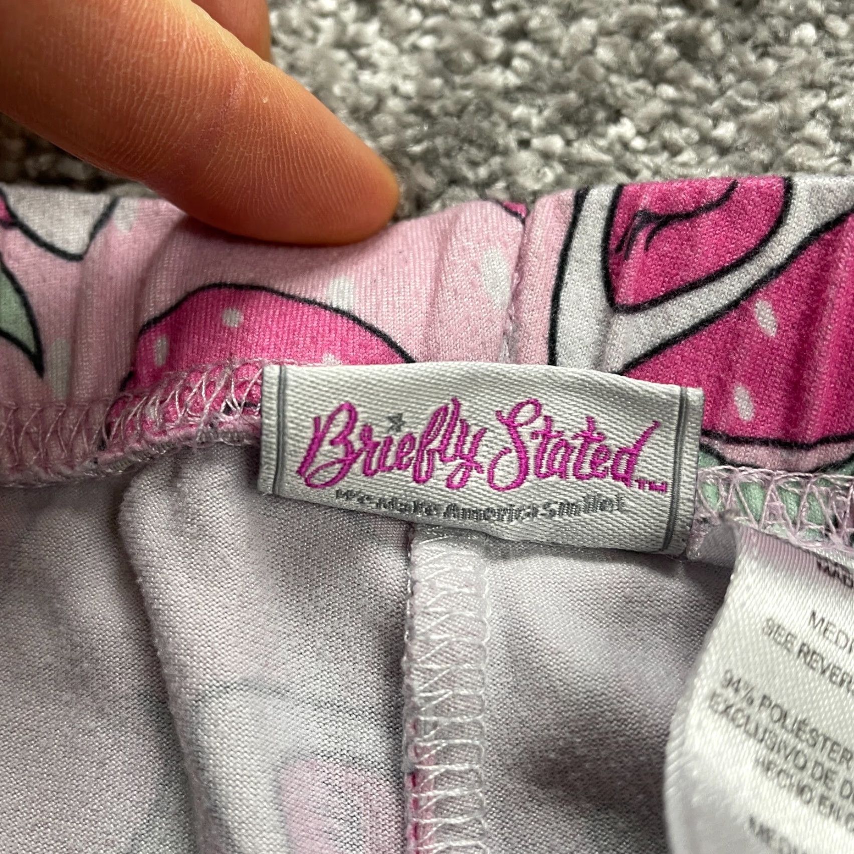 Vintage Briefly Stated Pajama Pants Women Medium Pink Strawberry Elastic Waist Sleep Shorts? Size 32" / US 10 / IT 46 - 6 Thumbnail