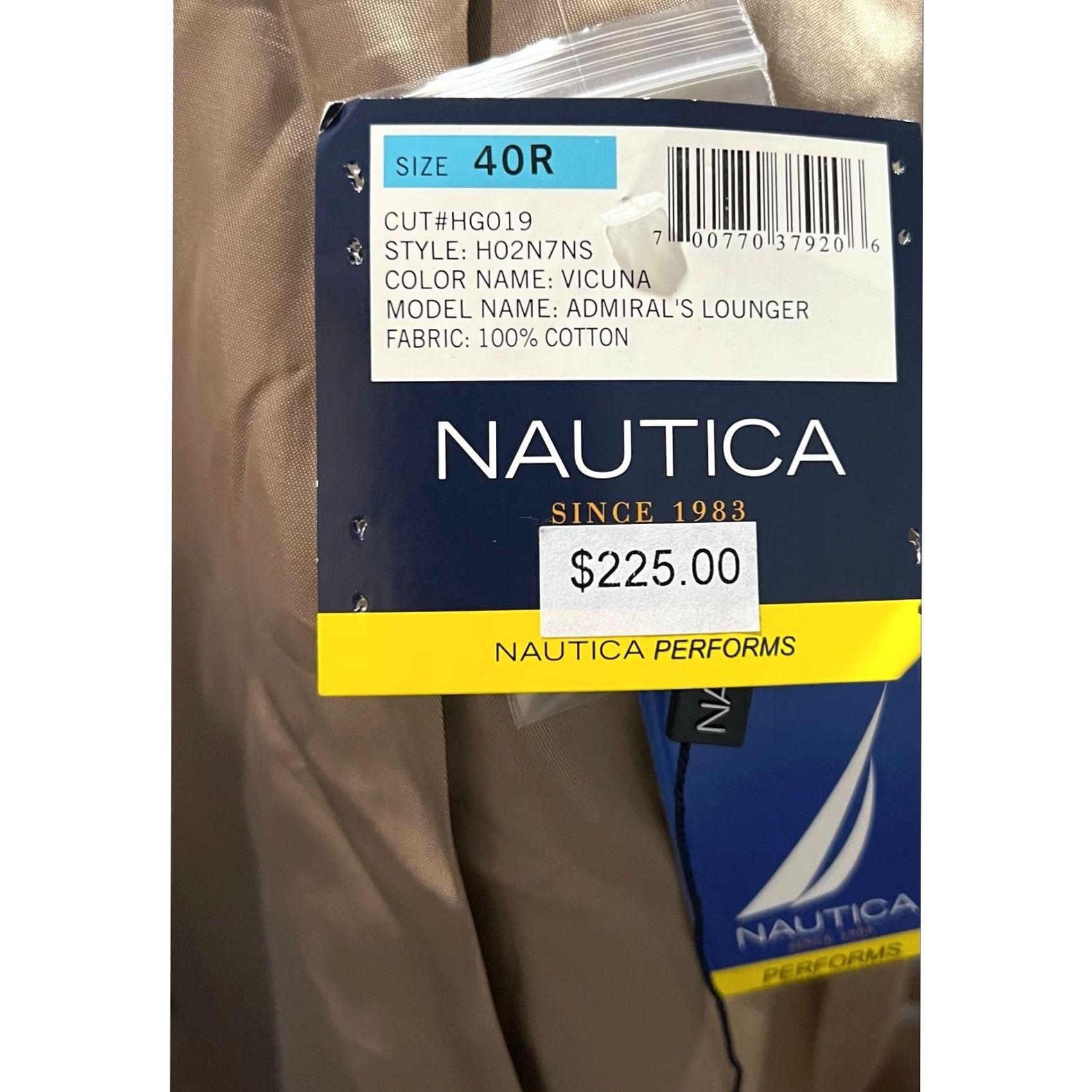 Nautica Nautica Performs Blazer Mens 40R Tan Sport Coat Jacket Elbow Patches Cotton Size 40R - 6 Thumbnail