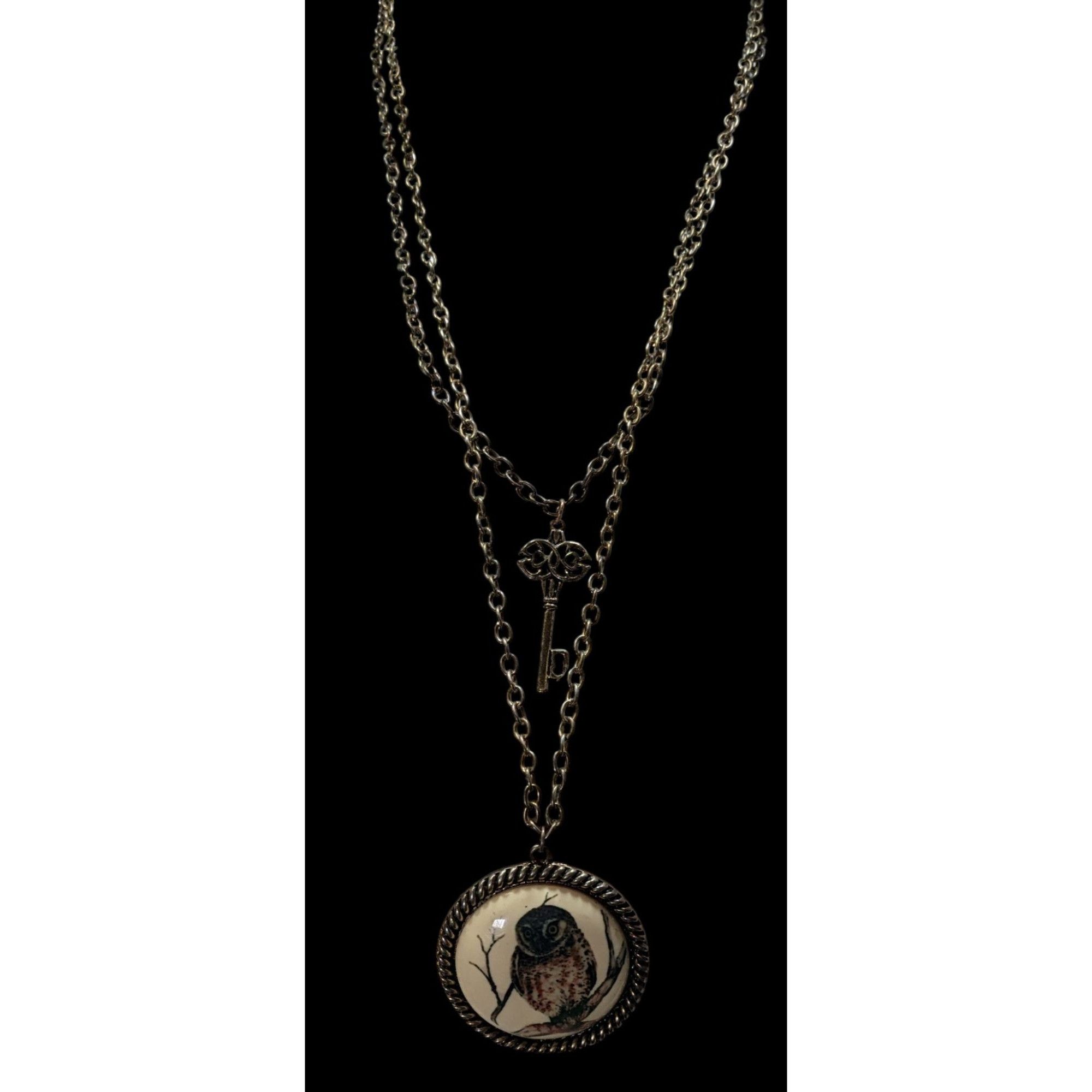 Other Vintage Cottagecore Owl And Key Double-Layer Pendant Necklac Size ONE SIZE - 2 Thumbnail