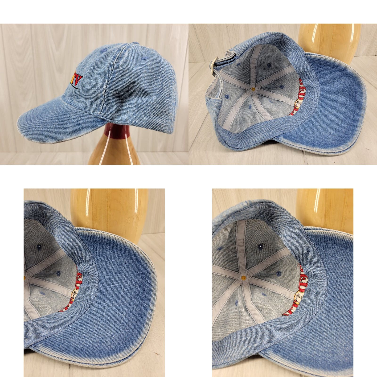 Denime VINTAGE Artwears Unlimited RFD TV Distressed Denim Jean Adjustable Ball Cap Farmers Hat Trucker Men Adjustable Blue Denim TV 90s Mens Size US 35 - 8 Thumbnail