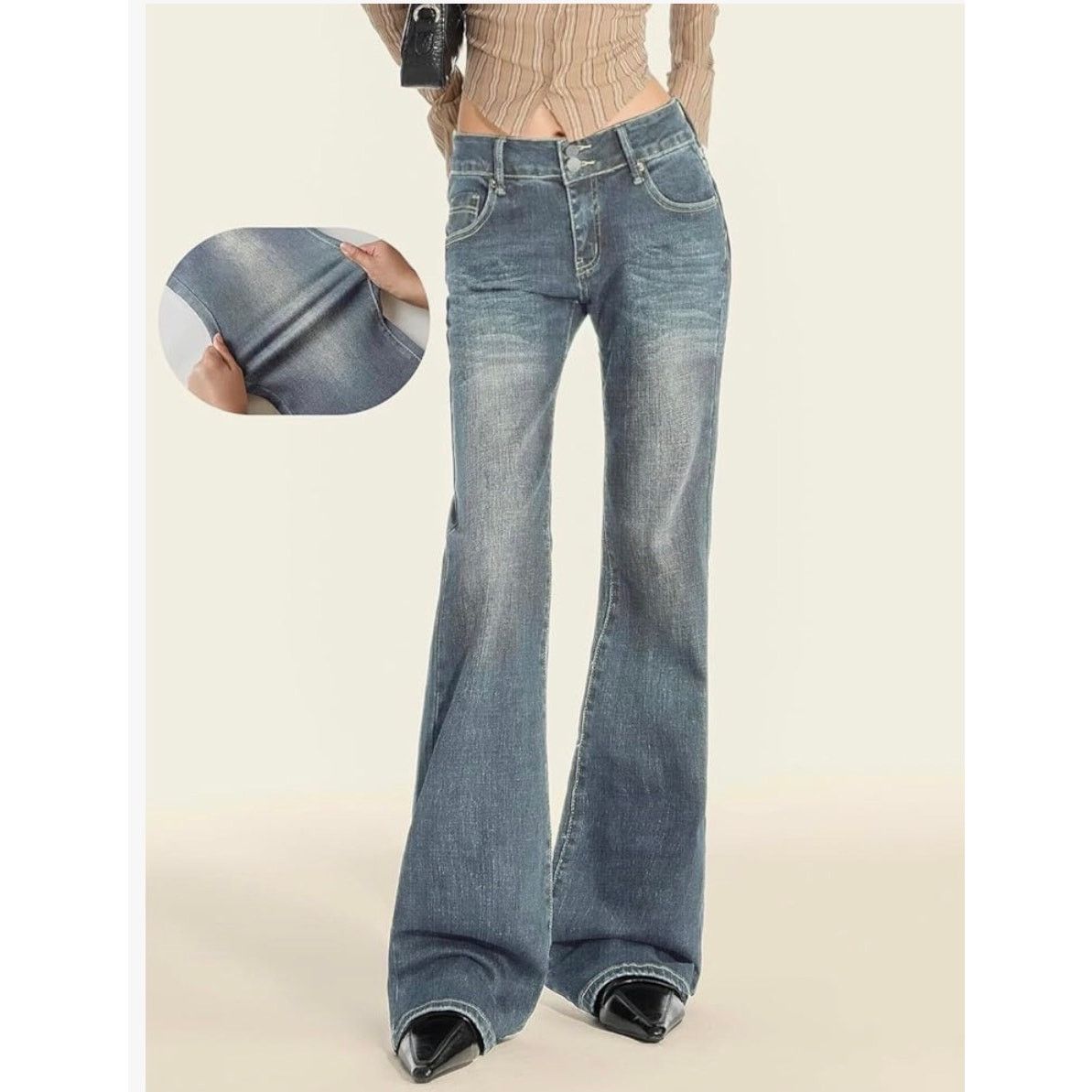 The Unbranded Brand EMMIOL Mid-High Rise Flare Jeans Women, Stretchy Blue XS Size 27" / US 4 / IT 40 - 2 Thumbnail