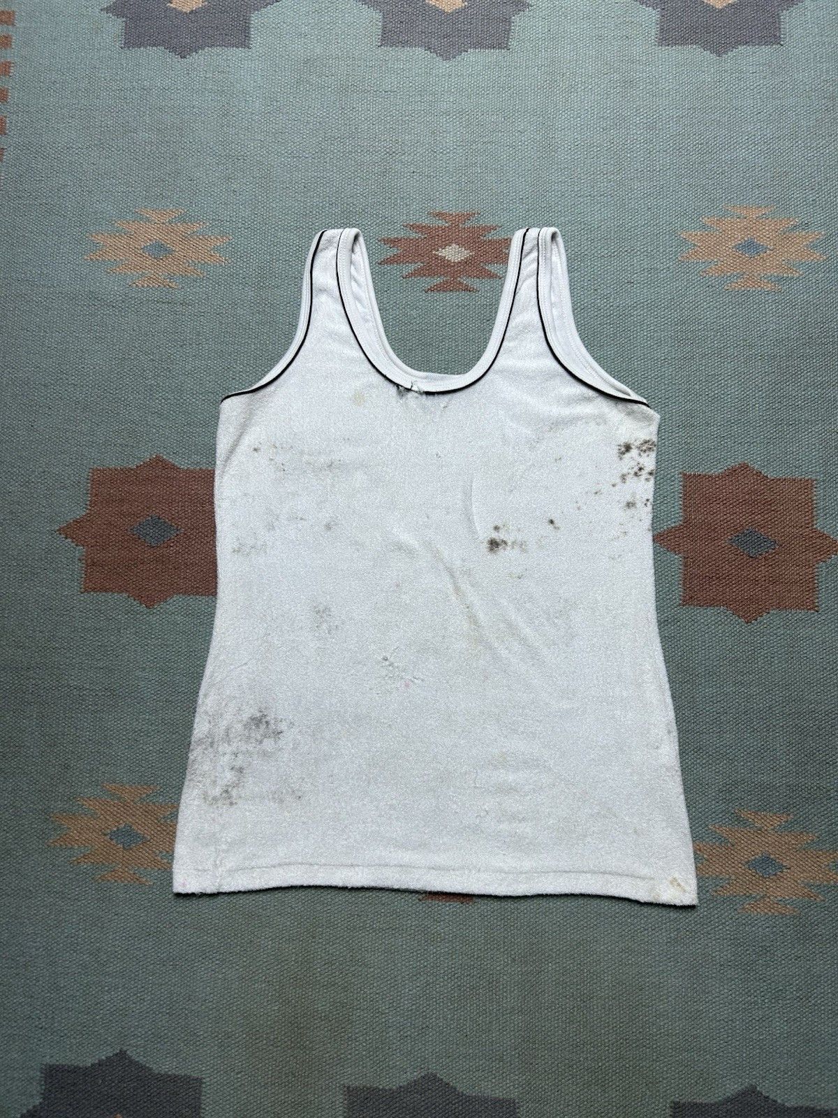 Vintage Vtg 70s tank top shirt Terry cloth beach stain grunge medium Size US M / EU 48-50 / 2 - 1 Thumbnail