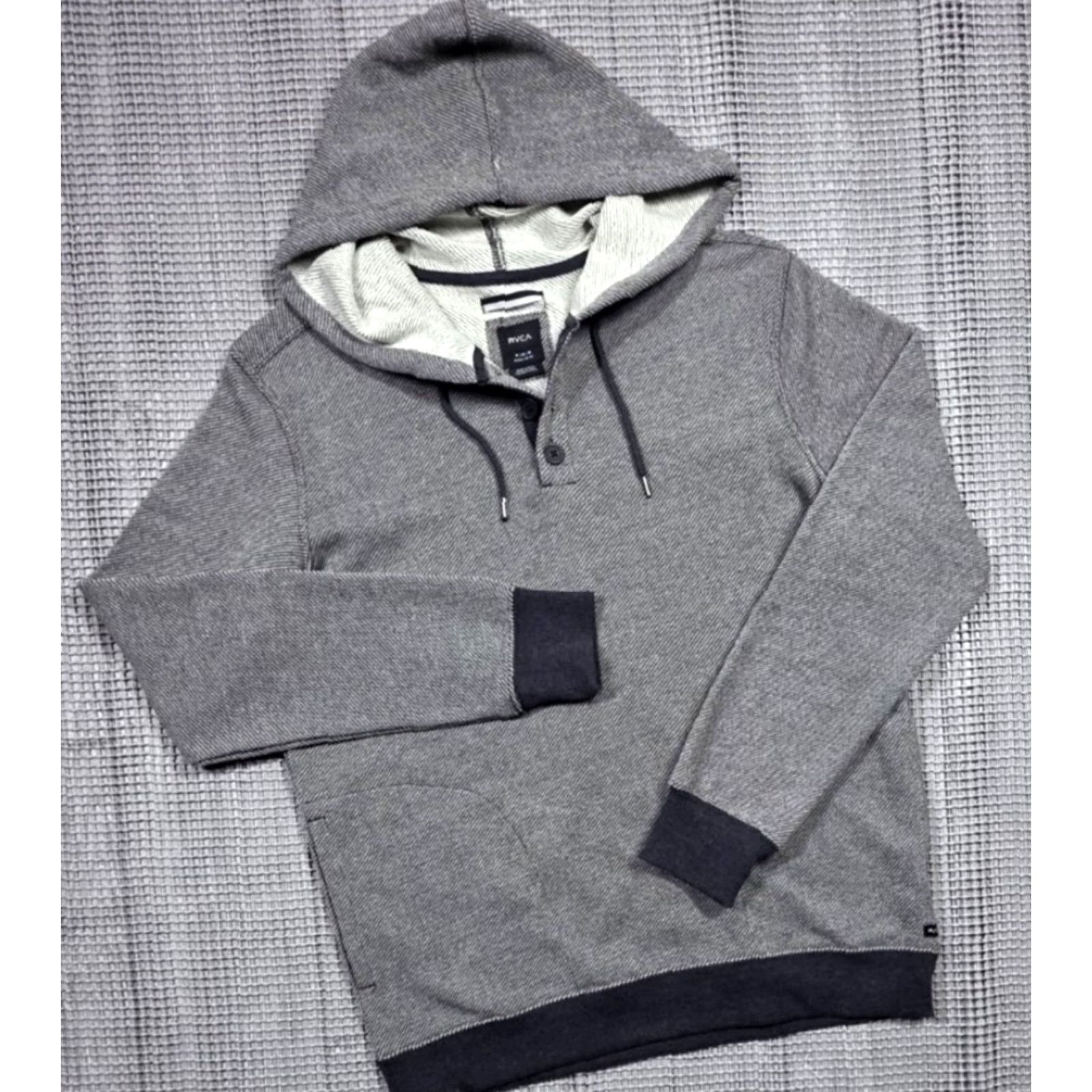 RVCA RVCA Men's Henley Hoodie Sweatshirt Hooded Button 3 Buttons Multicolor Logo Embroidered Hip Hop Shirt Hoodie Mens M Size US M / EU 48-50 / 2 - 2 Thumbnail