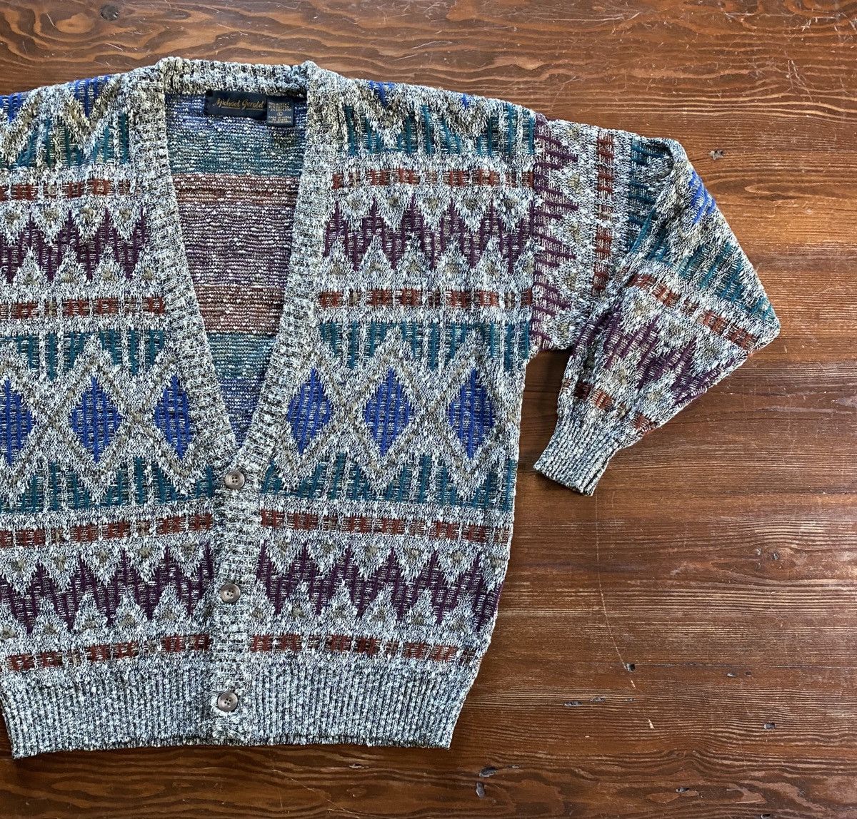 Vintage Vintage 80’s Michael Gerald Multi Pattern Cardigan Sweater Size US L / EU 52-54 / 3 - 1 Thumbnail