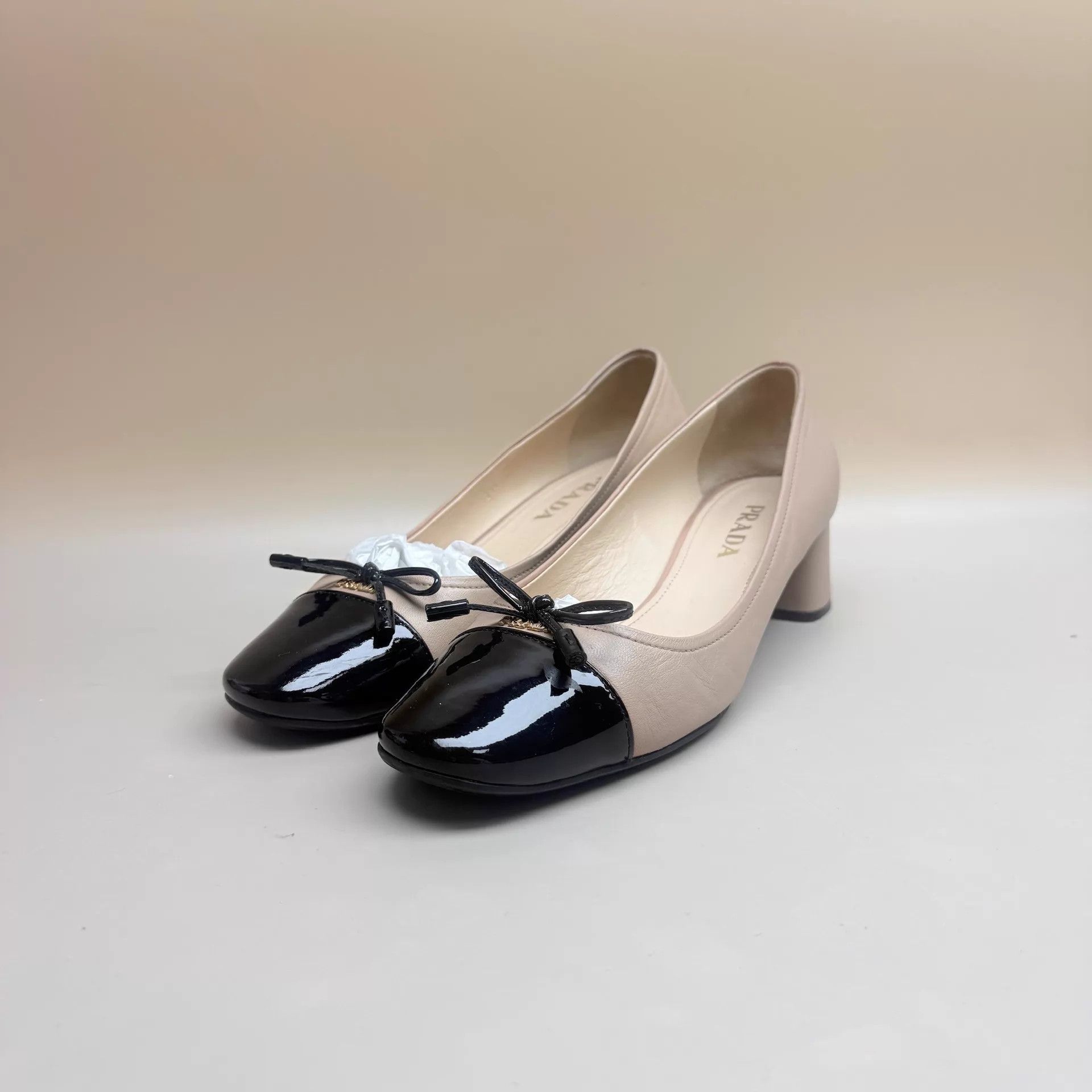 Prada Prada women's Black & Pink Bow Low Heel Pumps 37.5 99 New Size US 7 / IT 37 - 1 Thumbnail