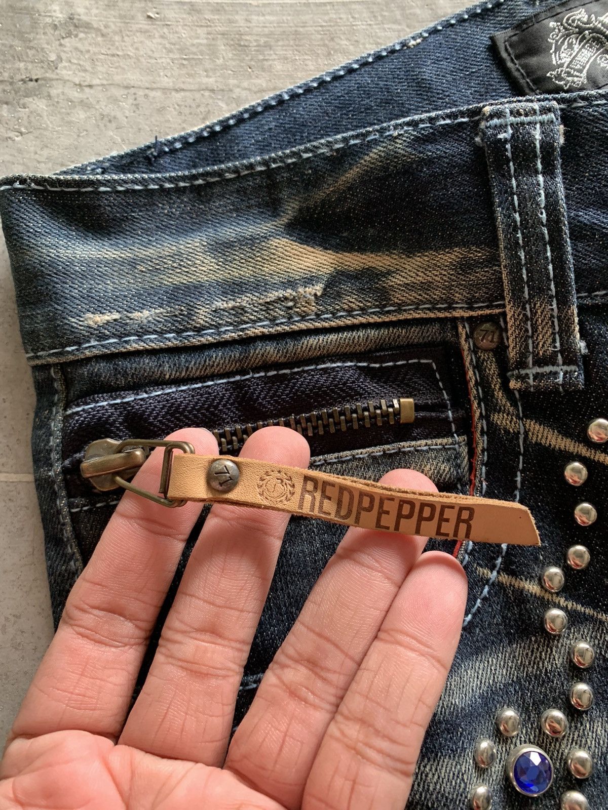 If Six Was Nine Y2K RED PEPPER rusty style rhinestone embroidery design Size US 32 / EU 48 - 7 Thumbnail