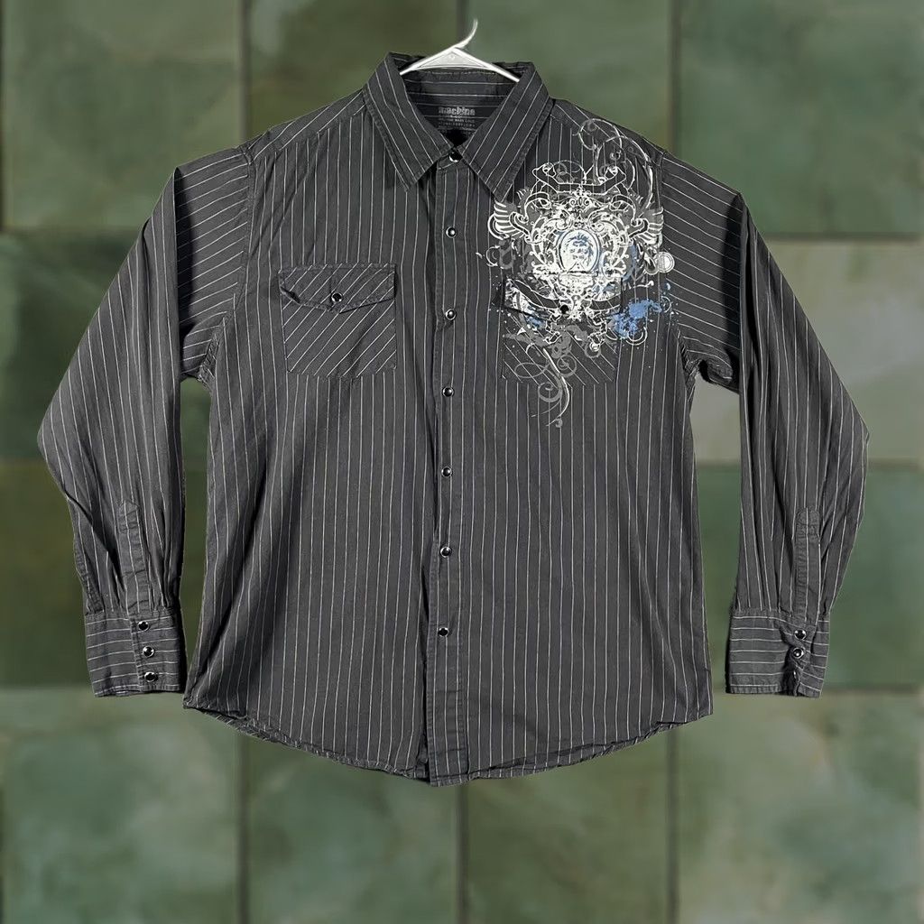 Toy Machine Machine Shirt Mens Medium Black Pinstripe Pearl Snap Crest Graphical Rockabilly Size US M / EU 48-50 / 2 - 1 Thumbnail