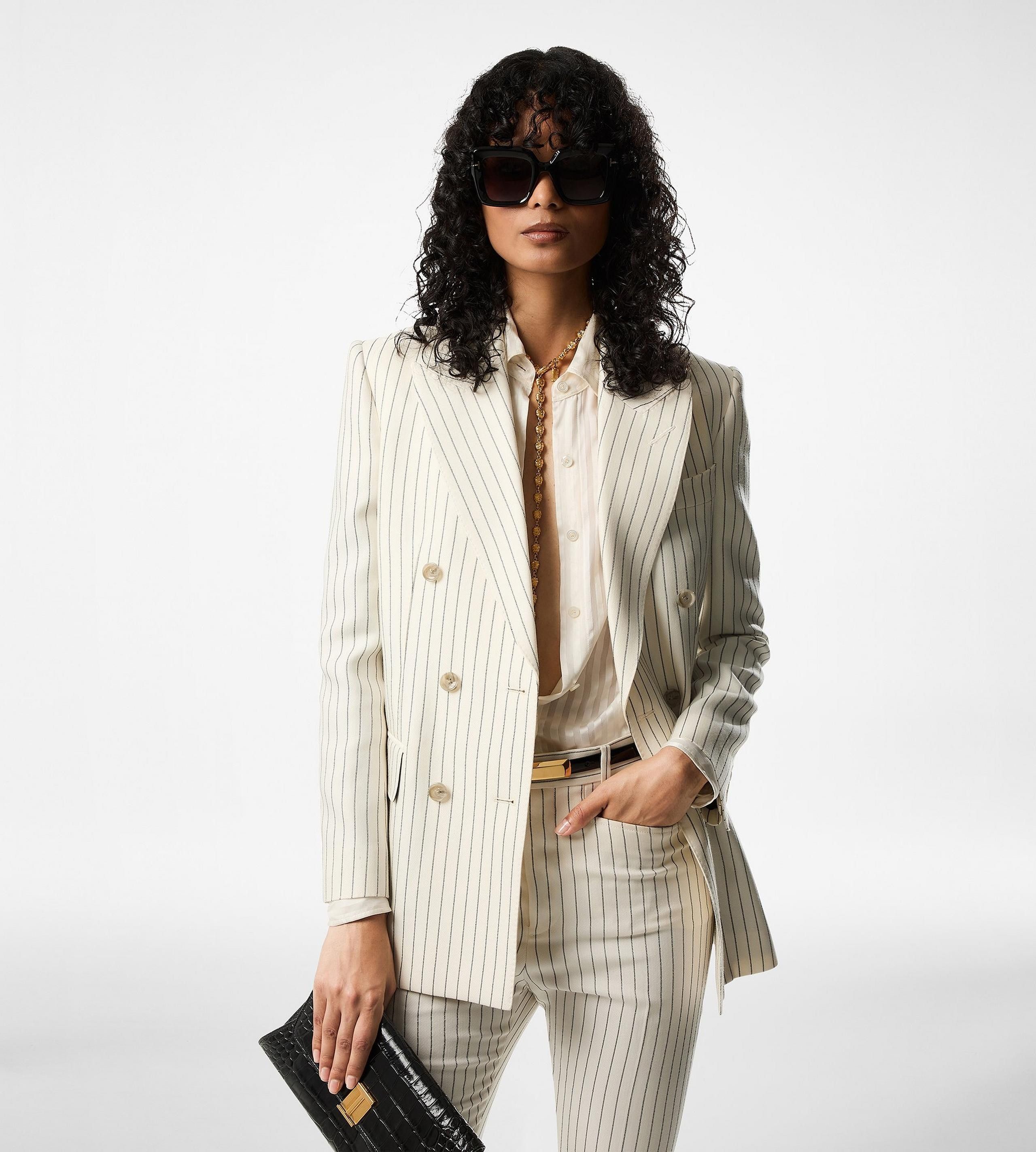 Tom Ford o1y0126 Pinstriped Blazer in Ivory/Black Size M / US 6-8 / IT 42-44 - 2 Thumbnail
