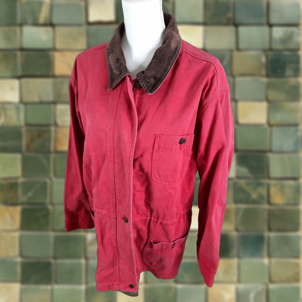Denim & Co. VINTAGE Denim & Co. Chore Barn Coat Medium Red Jacket/Coat Mid-Length Women Lined Corduroy Collar 90s Size M / US 6-8 / IT 42-44 - 1 Thumbnail