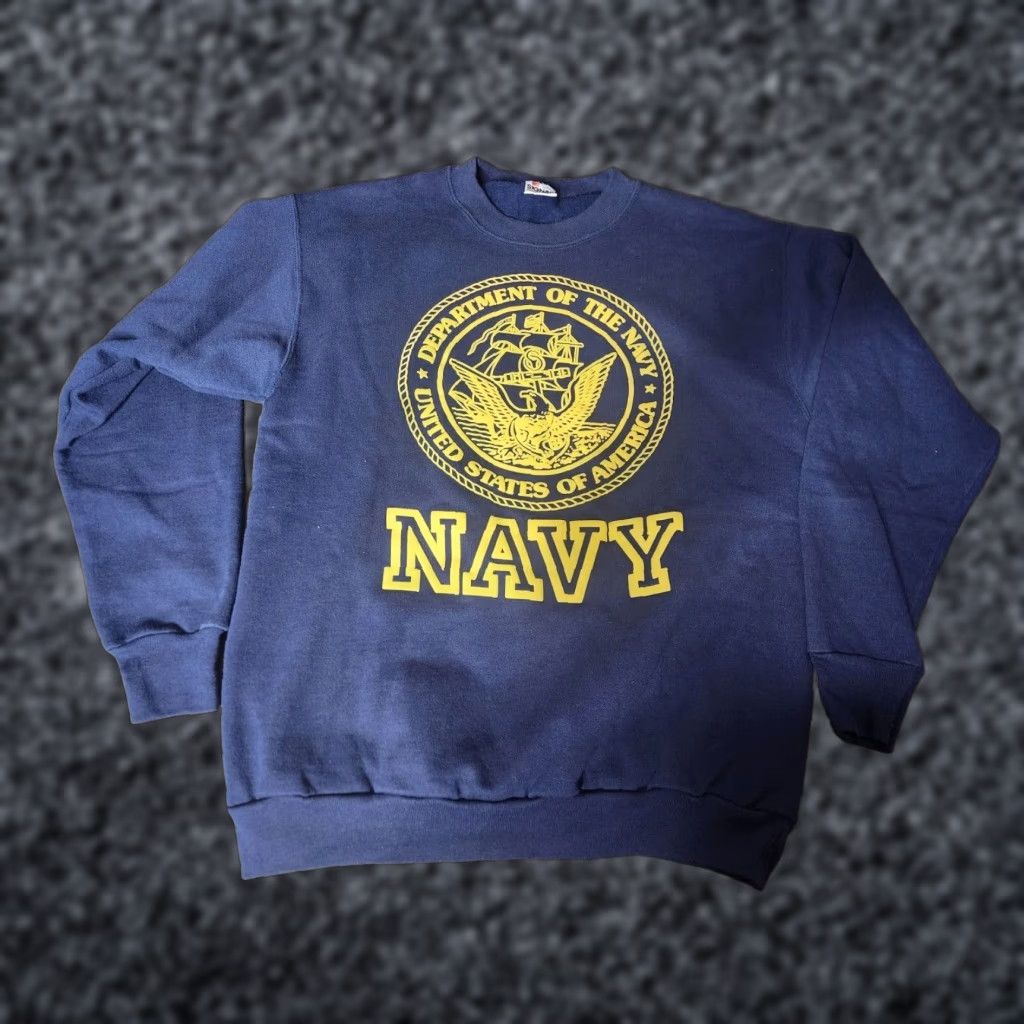 Vintage VINTAGE Signal US Navy Graphic Pullover Sweatshirt L Blue Mens Size US L / EU 52-54 / 3 - 1 Thumbnail