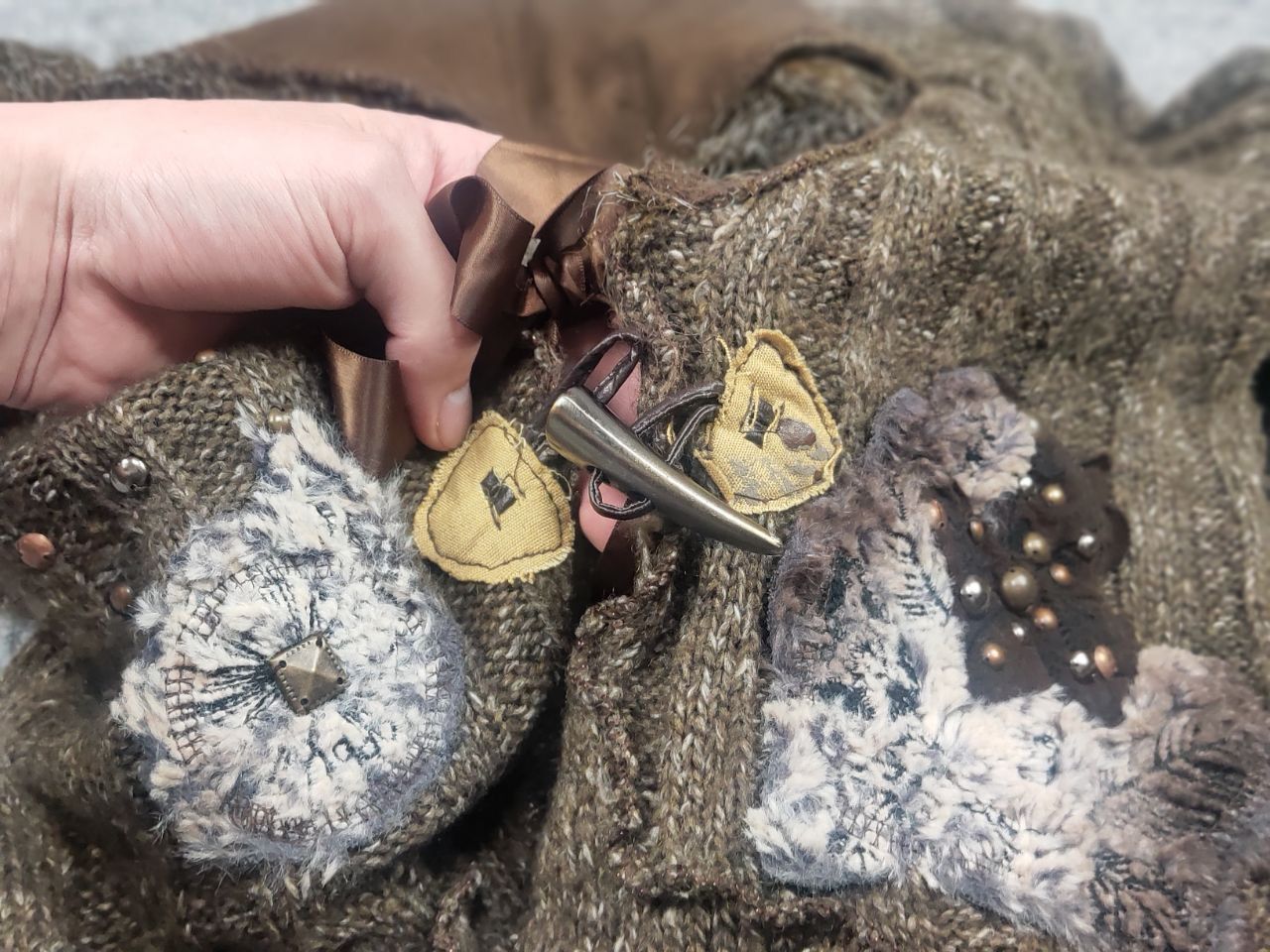 If Six Was Nine Zone Bleue vintage Y2K Brown Knit Sweater ruffle sleeves LGB Size M / US 6-8 / IT 42-44 - 14 Thumbnail