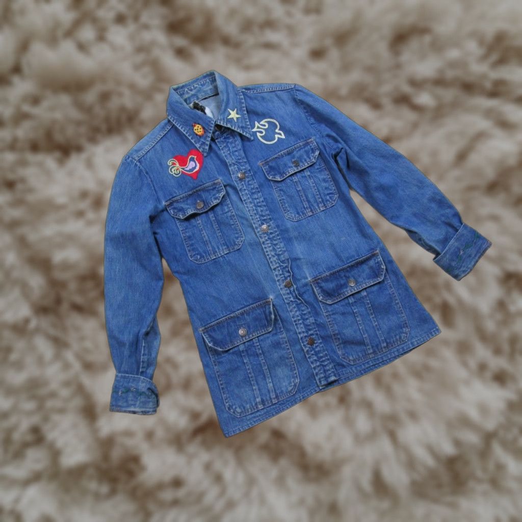Mr Leggs Denim Chore Coat Vintage (S) 1970s Embroidered BOHO - Blue - Denim - 1 of a Kind - M - Shirt - Mens