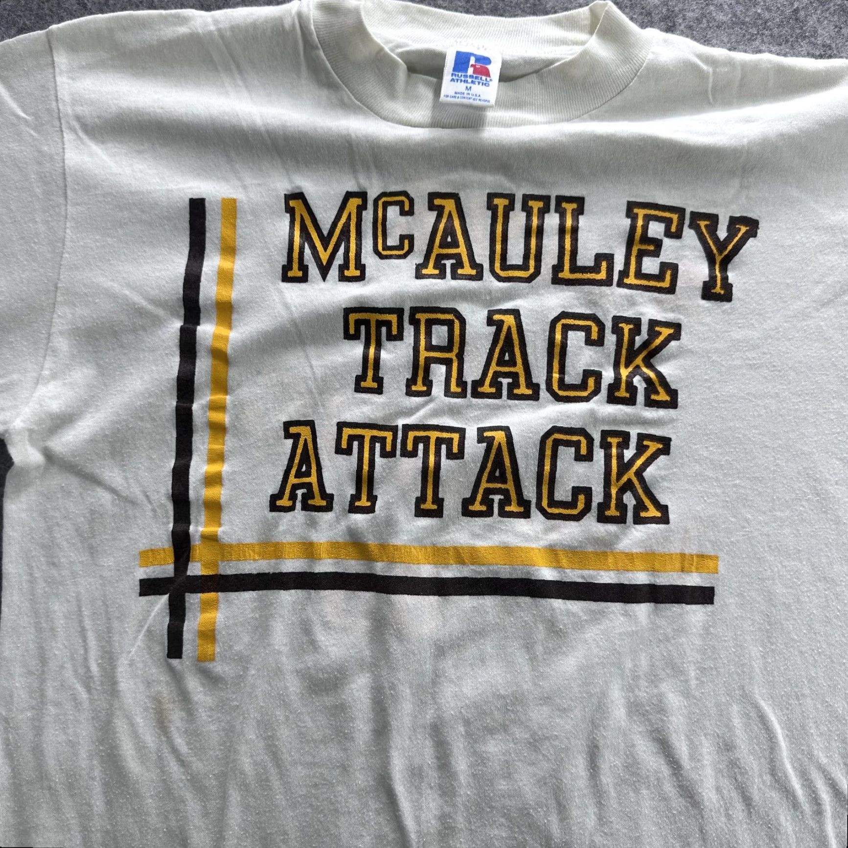 Russell Athletic VINTAGE Russell Athletic McAuley Track Attack Long Sleeve Shirt Mens Medium Ivory 80s Sports Size US M / EU 48-50 / 2 - 2 Thumbnail