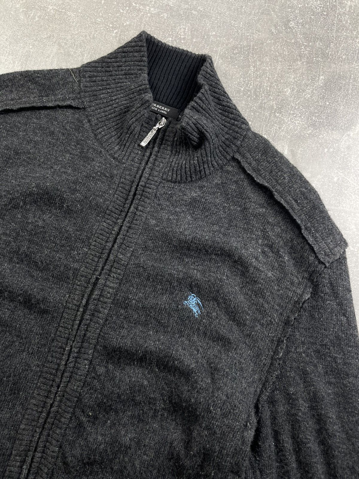 Burberry × Vintage Burrbery Black Label Wool Zip Cardigan Avant Garde Sweater Size US L / EU 52-54 / 3 - 2 Thumbnail